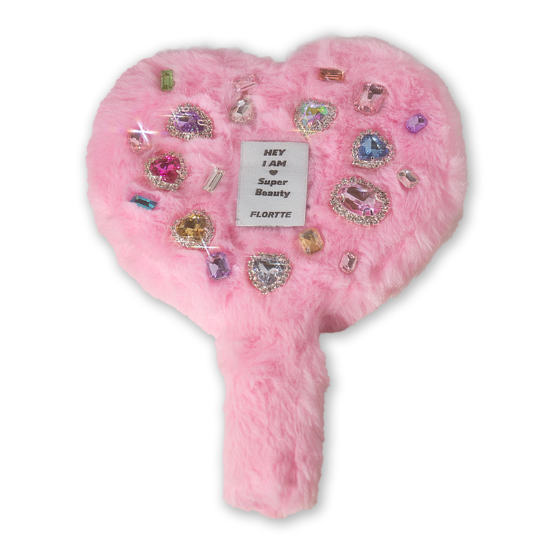 FLORTTE Furry Heart Handle Mirror - Portable Makeup Mirror with Soft Touch Handle for Vanity, Travel & Home Decor | Cute Pink Heart Shaped Mirror for Girls Bedroom, Bathroom & Dorm Room