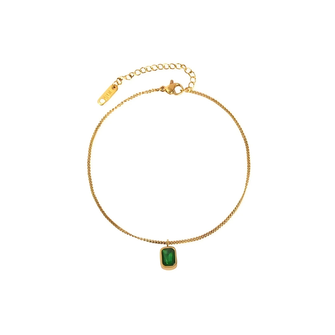 Vintage Titanium Green Crystal Waterproof Ankle Bracelet for Women | Adjustable Chain Anklet | Perfect for Beach, Swimming & Everyday Wear | TB8550