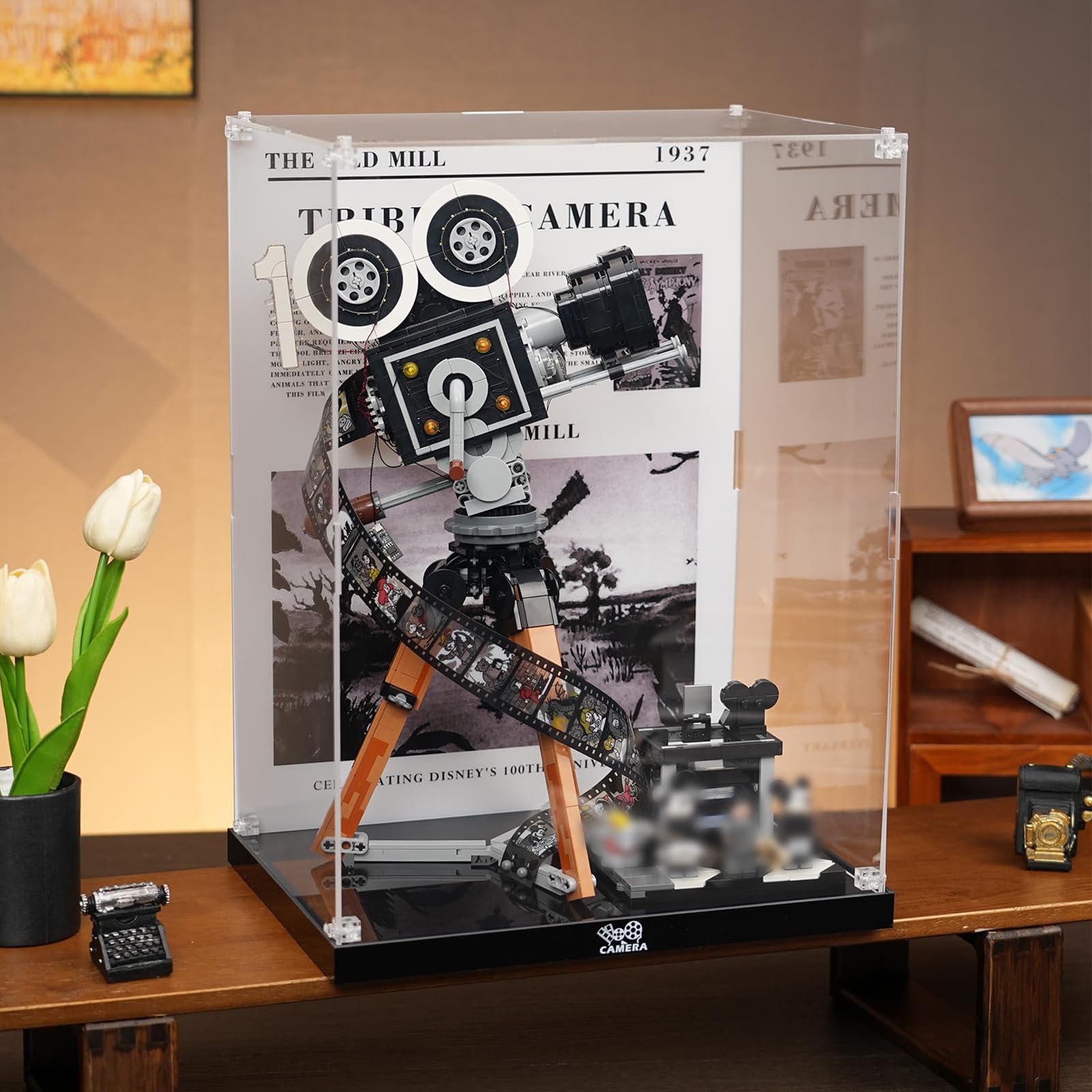 Clear Acrylic Display Case for LEGO Disney Walt Disney Tribute Camera 43230 Building Set - Dustproof Protection Box with Base & HD Painted Background (Model Not Included) | Perfect for Collectors, Home Decor, and Gift Display
