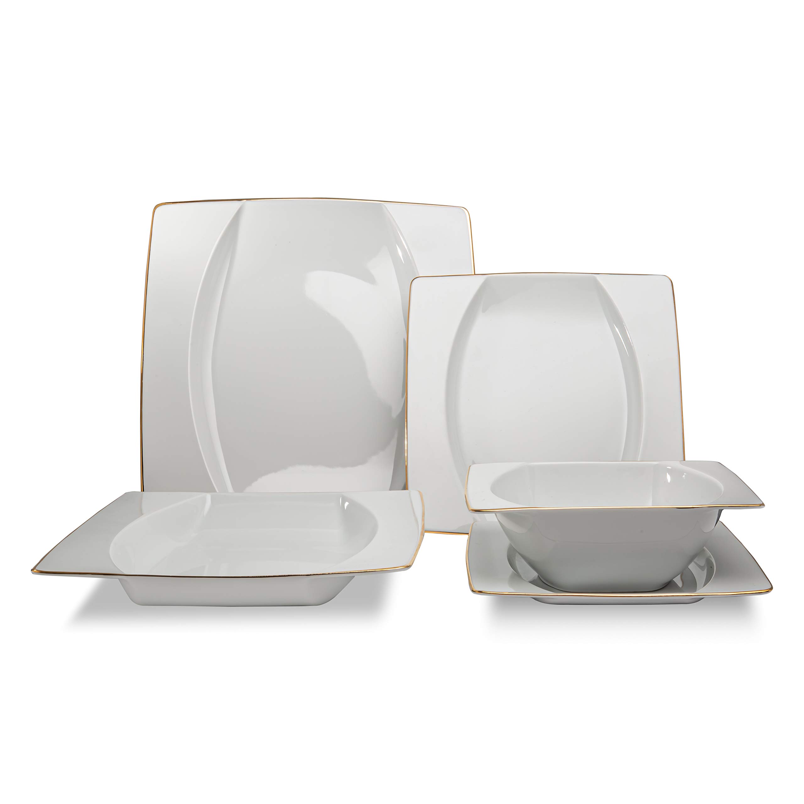 Luxury Ocean Décor Fine China Dinnerware Set - 40-Piece White & Gold Porcelain Dish Set for 8, Elegant Tableware for Entertaining, Weddings & Formal Dining