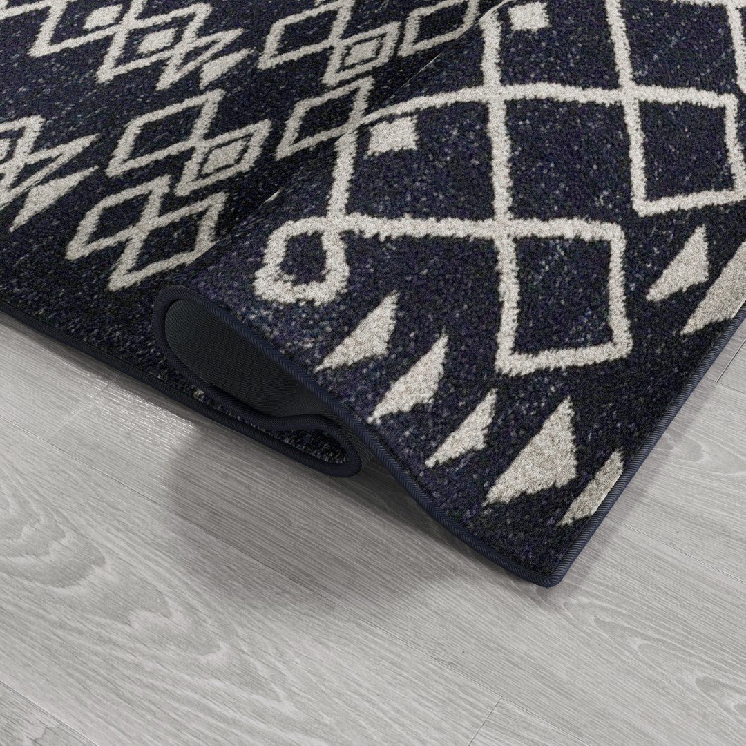 Eviva Loops 5x7 Ikat Blue and Cream Area Rug - Soft Boho Chic Living Room Rug for Bedroom, Nursery, or Office Decor