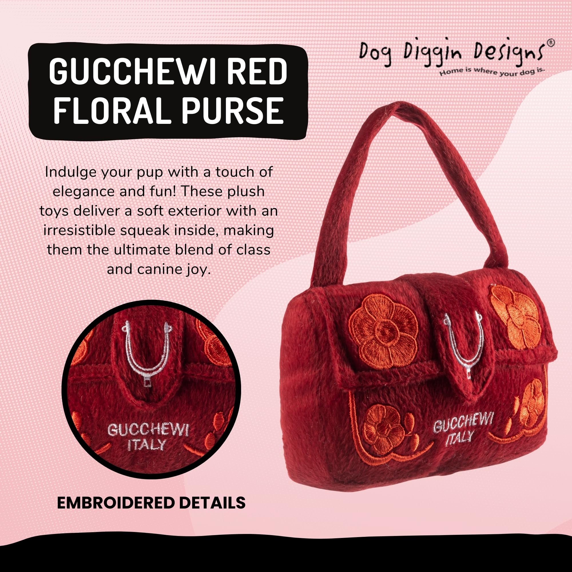 Runway Pup Collection by Dog Diggin Designs – Unique Squeaky Parody Plush Dog Toys | Fashion-Inspired Haute Couture Handbag Dog Toys for Playtime & Gifting