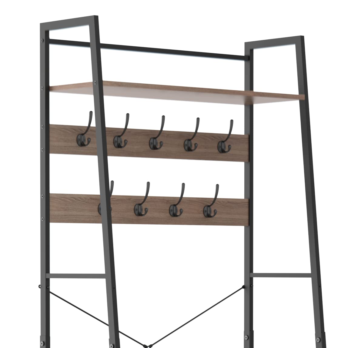 ClosetMaid Hall Tree with Shoe Bench - 9 Hooks & Storage Shelf Ladder Design - Weathered Gray/Black Metal - Perfect for Entryway, Mudroom & Home Organization