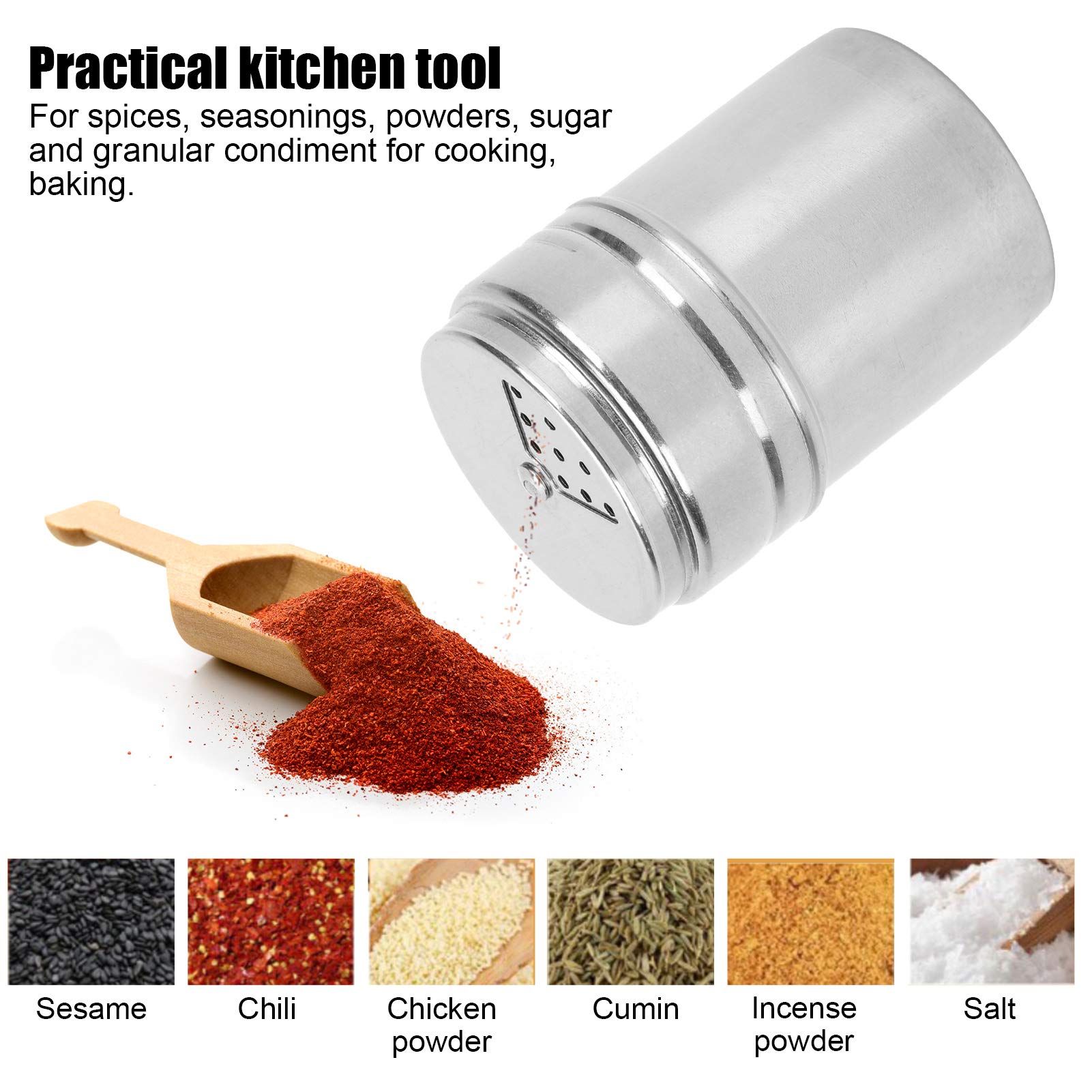 5PCS Stainless Steel Spice Shakers with Rotating Lids - Premium Kitchen Seasoning Bottles for Salt, Pepper & Spices - Perfect for Cooking, Baking, BBQ & Home Kitchen Organization