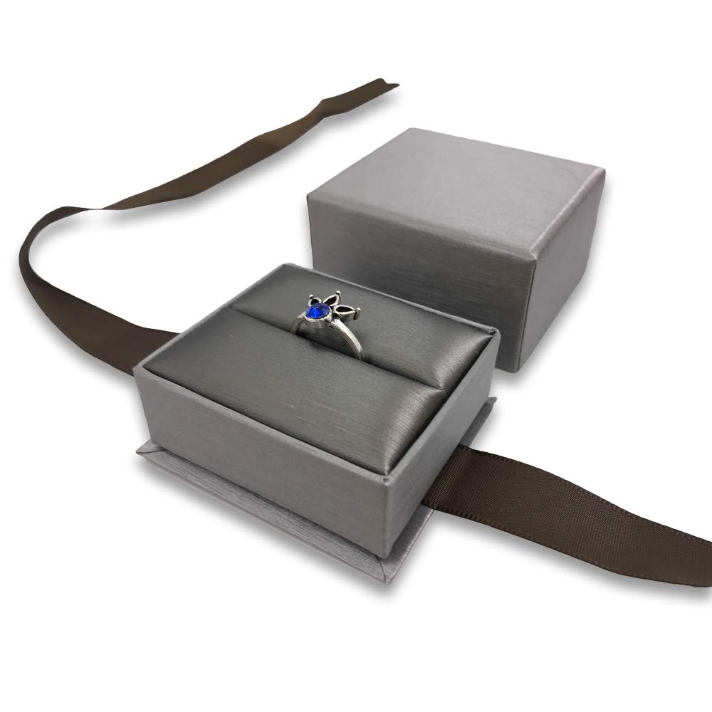 Deluxe Seal-Grey Elegant Ribbon Pre-Wrapped Ring Jewelry Box - Premium Gift Box for Engagement Rings, Wedding Bands & Jewelry Storage - Perfect for Proposals, Anniversaries & Special Occasions