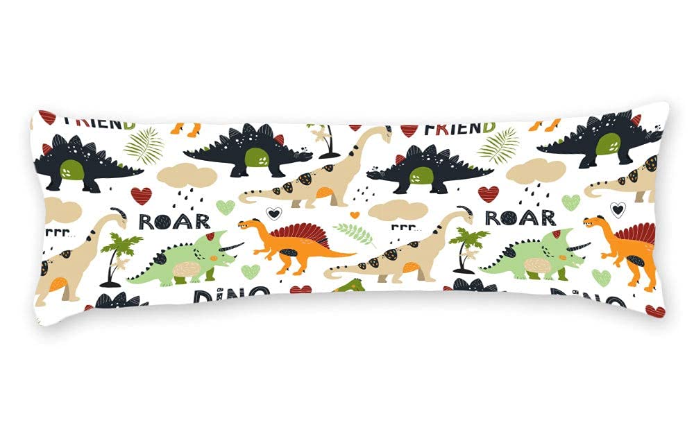 Dinosaur Pattern Body Pillow Cover 20x54 Inch - Soft Cotton Pillowcase for Couch, Bed, Living Room - Cute Dino Home Decor for Cozy Comfort & Stylish Room Accent - Perfect for Relaxing, Napping, and Home Styling