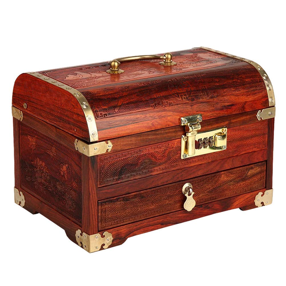 Redwood Jewelry Box with Password Lock & Drawers - High Capacity Layered Storage for Necklaces, Rings & Earrings - Vintage Wedding Gift for Women & Girls - Perfect for Jewelry Display & Organizing at Home, Travel or Bridal Shower