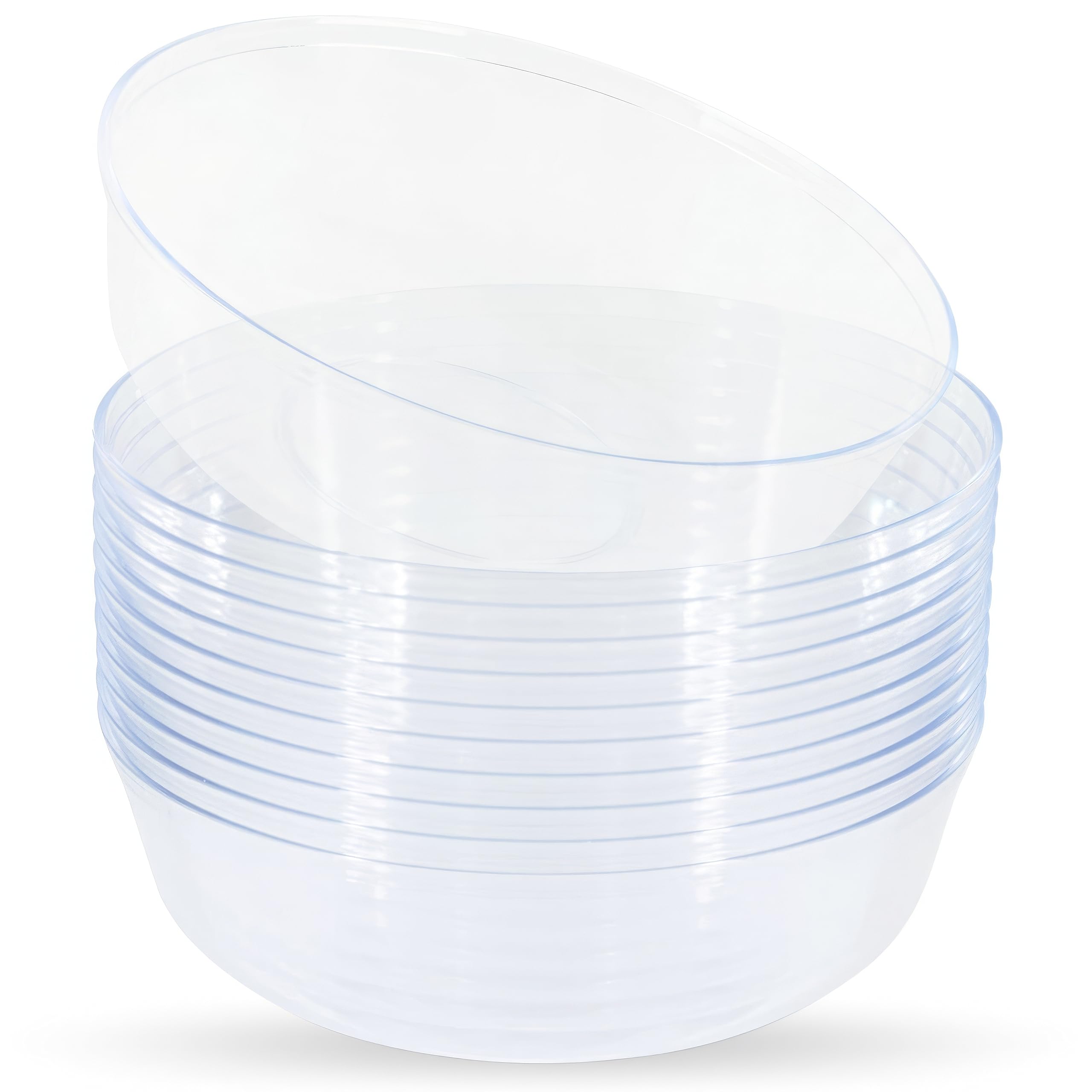 Blue Sky Edge Clear Bowls - 16 oz (10 Pack) Disposable Round Plastic Bowls for Parties, Events & Special Occasions | Perfect for Salads, Snacks, Desserts & Catering