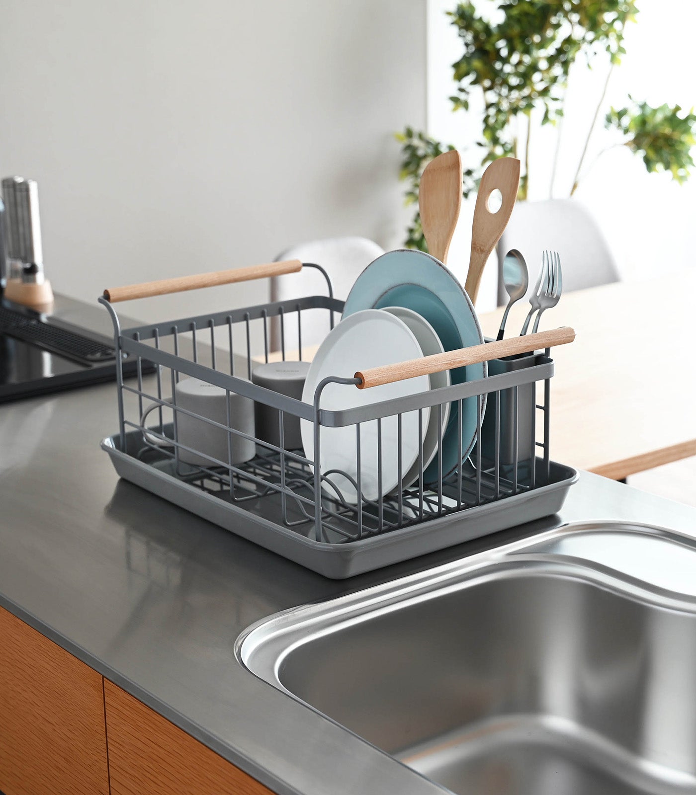 Stainless Steel and Wood Dish Rack - Space Saving Kitchen Organizer for Countertop Drying | Perfect for Small Apartments, RVs & Compact Kitchens