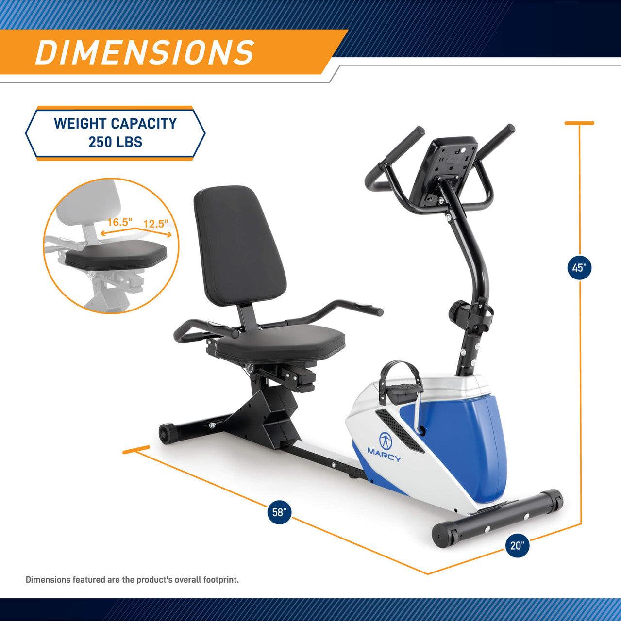 Marcy ME 1019R Magnetic Recumbent Exercise Bike for Home Gym - Low Impact Cardio Workout for Seniors & Physical Therapy - Compact Indoor Cycling Equipment for Small Spaces