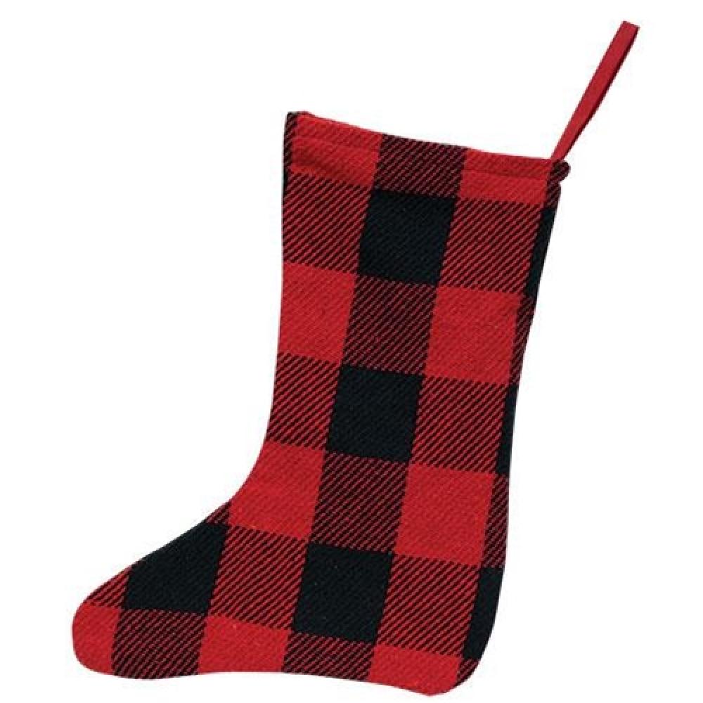 Red & Black Buffalo Check Christmas Stocking - Festive Holiday Decor for Fireplace Mantel, Tree, and Home Decorations