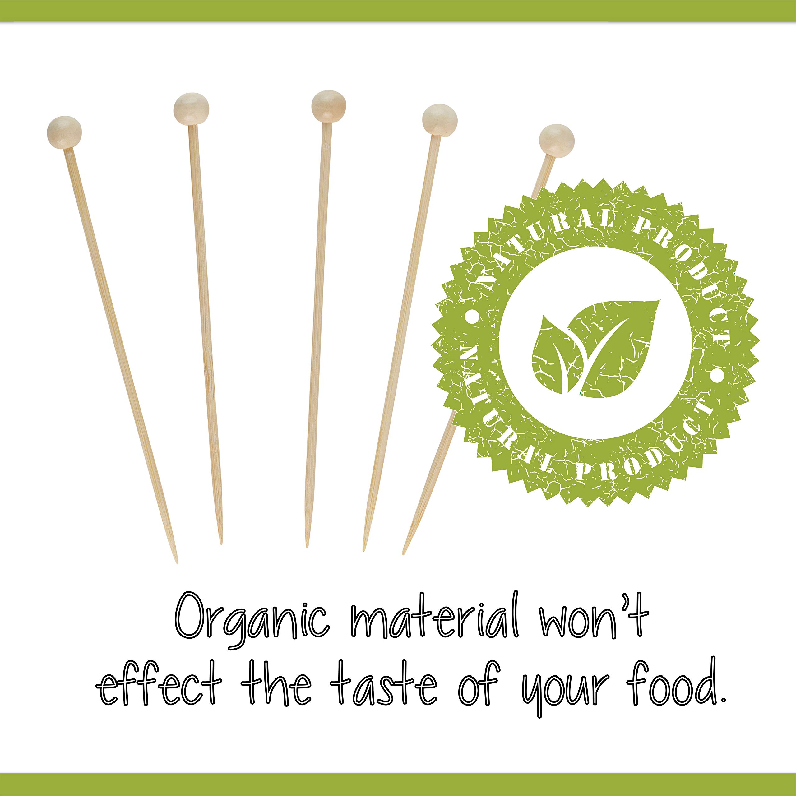 Premium Bamboo Cocktail Picks with Ball Ends - 3.5 Inch Reusable Toothpicks for Cocktails, Appetizers, Fruits & Desserts (Pack of 200) - Perfect for Parties, Weddings & Home Entertaining