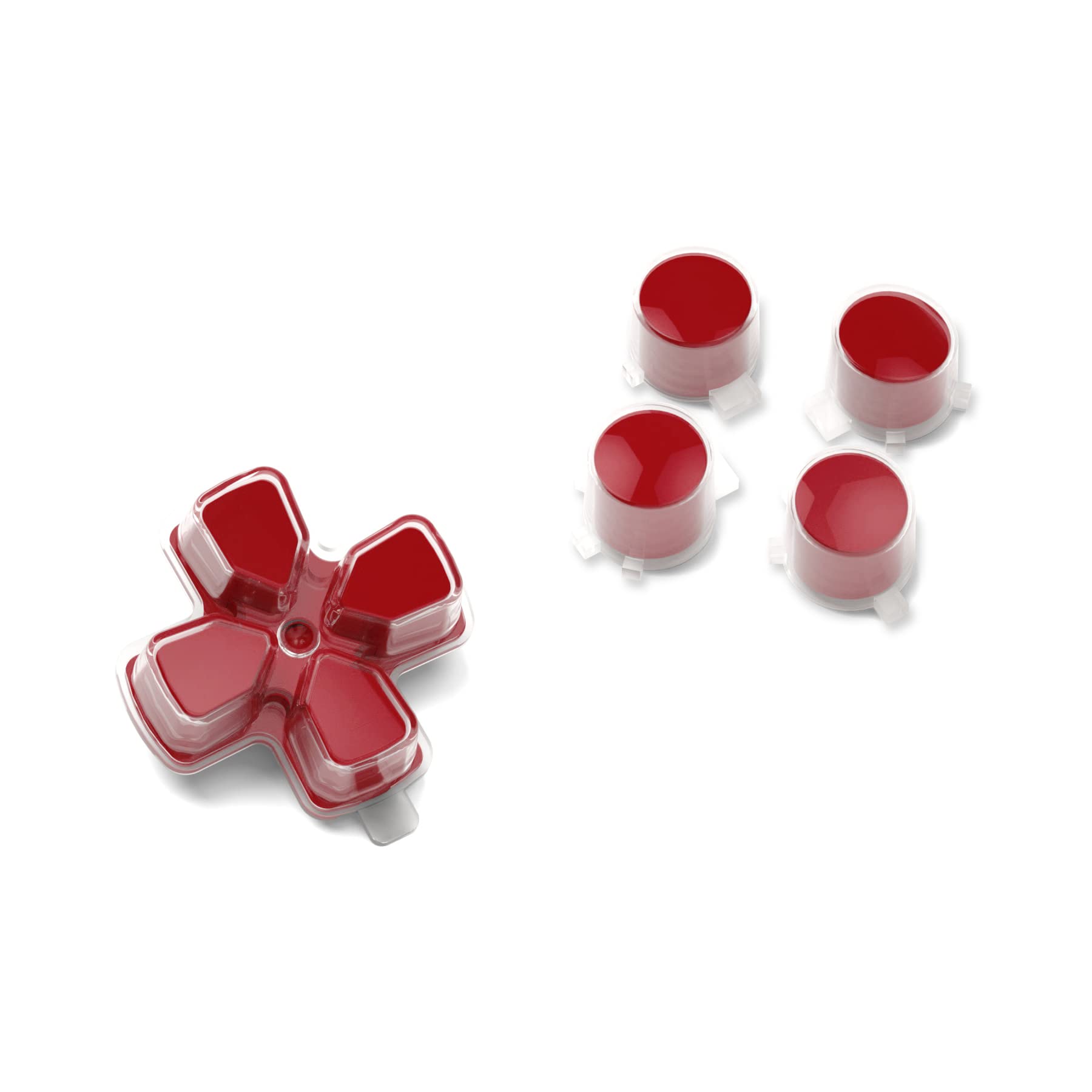 eXtremeRate Two-Tone Carmine Red & Clear Custom D-Pad Action Buttons Replacement for PS5 Controller - No Letter Imprint, Enhanced Gaming Performance for FPS, Racing & Fighting Games