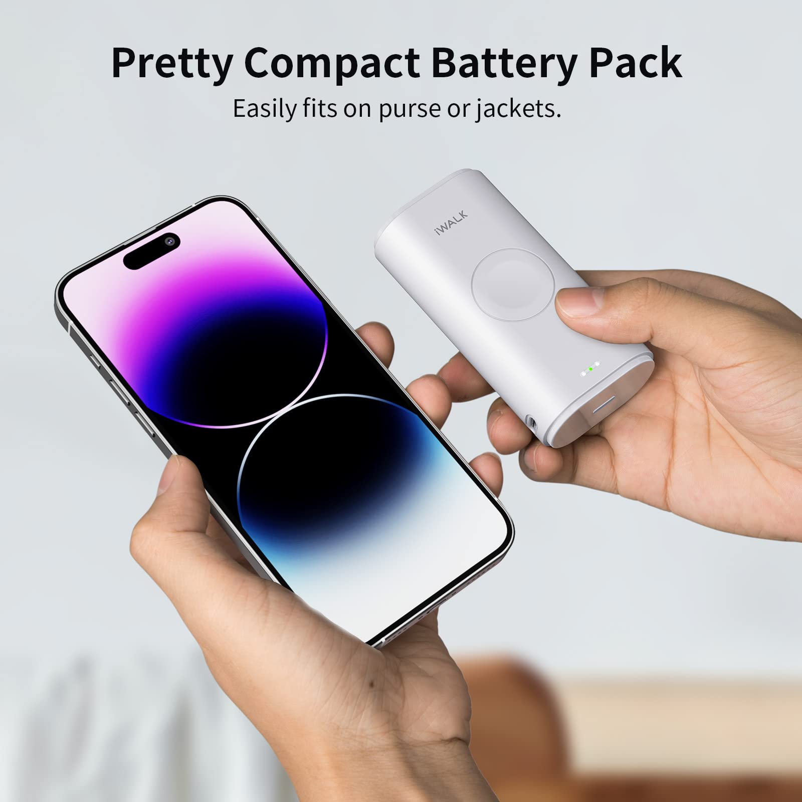 iWALK 9000mAh Portable Charger for Apple Watch & iPhone - Built-in Cable Power Bank Compatible with Apple Watch Series 8/7/6/SE/5/4/3/2 & iPhone 14/13/12/11/6s (White) | Perfect for Travel, Gym & Outdoor Activities