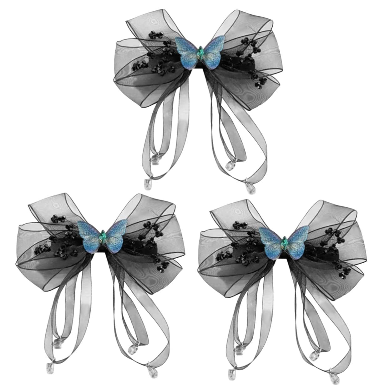 FRCOLOR 3pcs Purple Rhinestone Butterfly Hair Clips for Women - Wedding, Party & Everyday Hair Accessories for Thick Hair, Bow & Tassel Design
