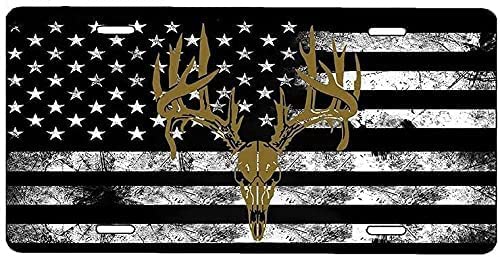 Custom American Flag Deer Head License Plate Frame - Personalized Car Tag Holder - Durable Aluminum 4-Hole Design - Perfect for Trucks, SUVs & Classic Cars