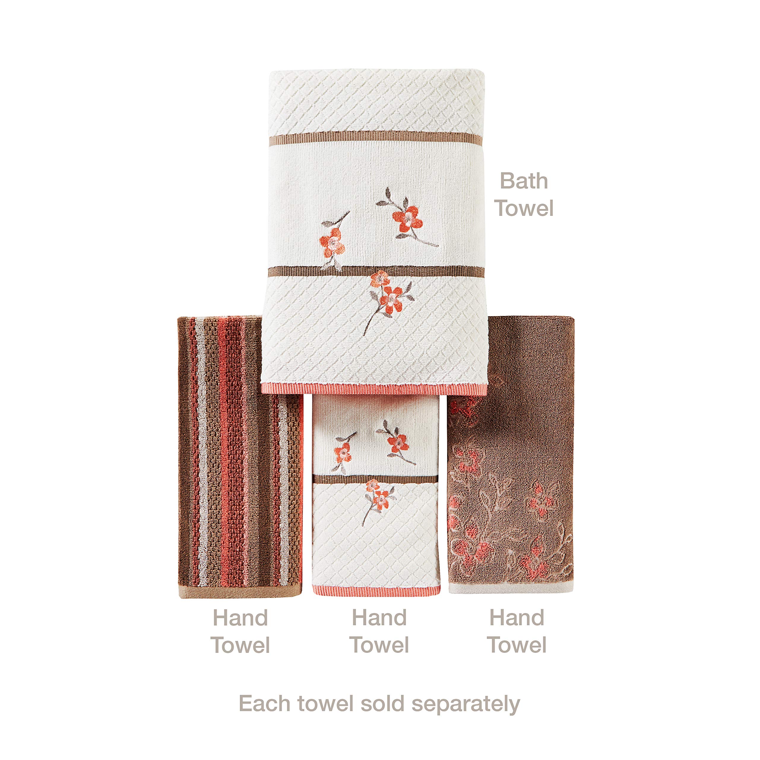 SKL Home Coral Garden Stripe Hand Towel - Soft Absorbent Cotton Bath & Kitchen Towels for Bathroom, Spa, and Guest Use