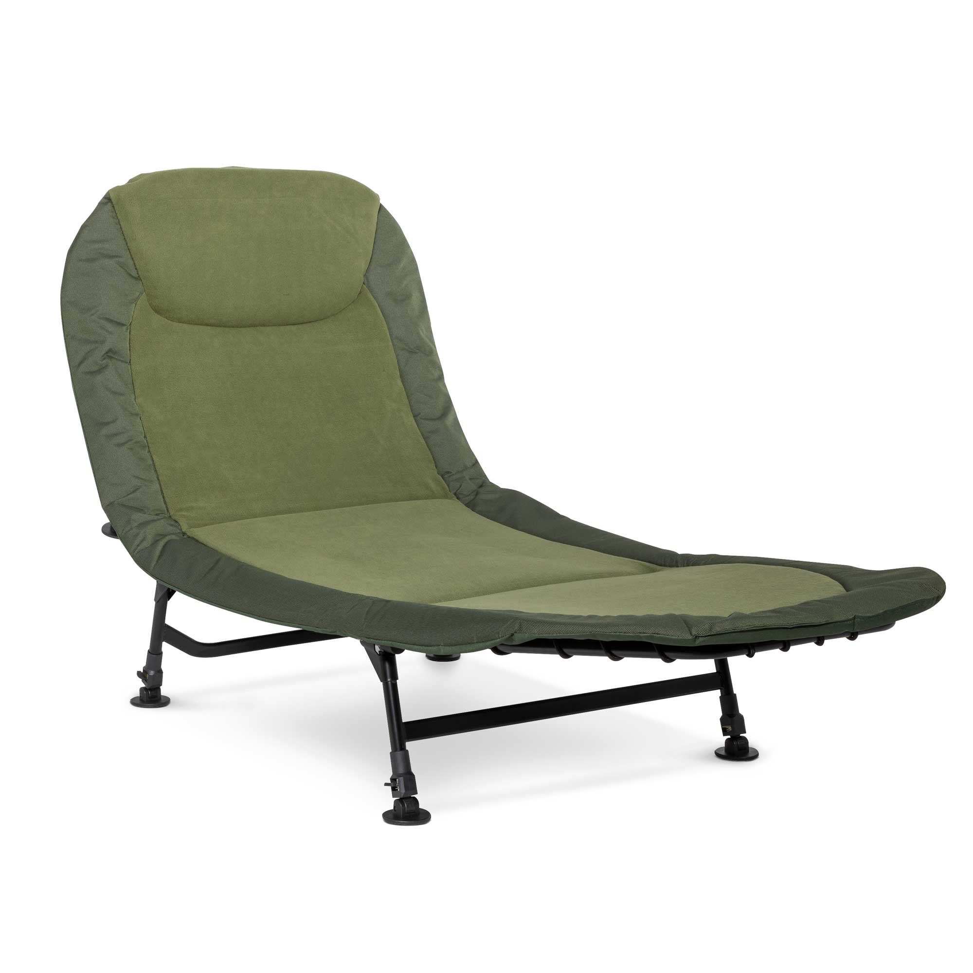 Adjustable Fishing Bed Chair with Fleece Mattress & Built-In Pillow - 6 Height Settings for Comfort - Perfect for Camping, Fishing Trips & Outdoor Relaxation
