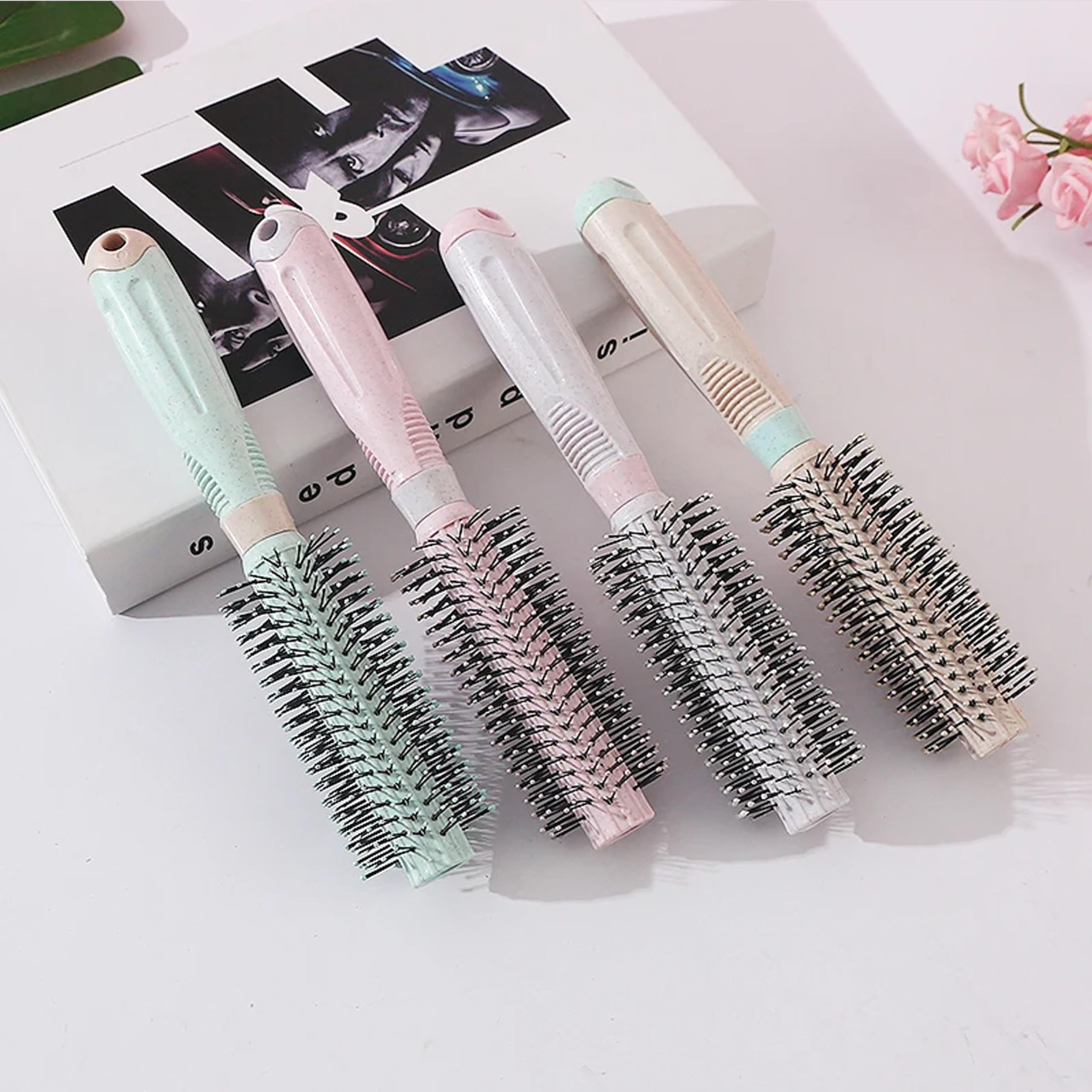 BlackLaoban Round Hair Brush for Blow Drying & Styling - Soft Nylon Bristles for Curly or Straight Hair - Perfect for Women & Men (Light Pink) - Ideal for Salon, Home Use & Travel Styling