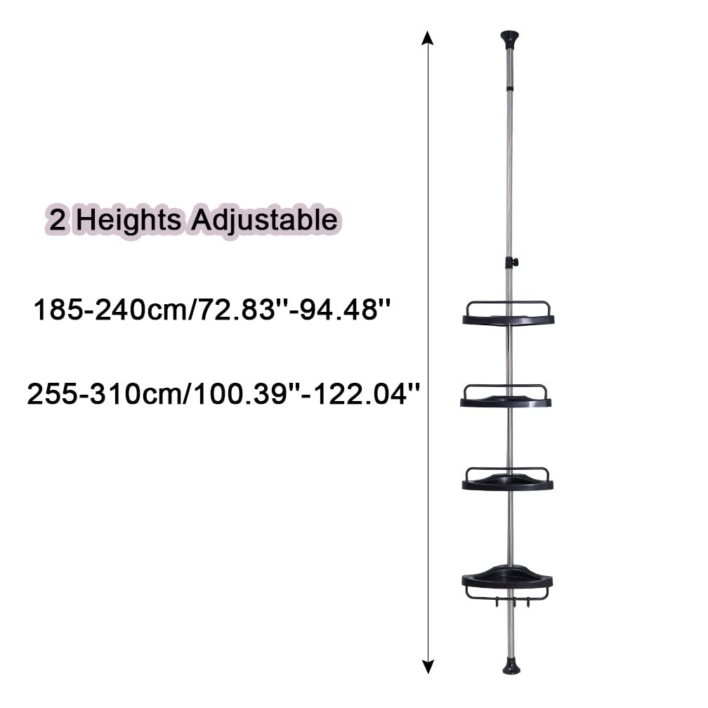 **Hershii Adjustable Shower Caddy Tension Pole - 72-122 Inch Black Bathroom Storage Organizer, Space-Saving Corner Shelf for Shampoo, Soap & Towels - Perfect for Small Bathrooms & Apartments**