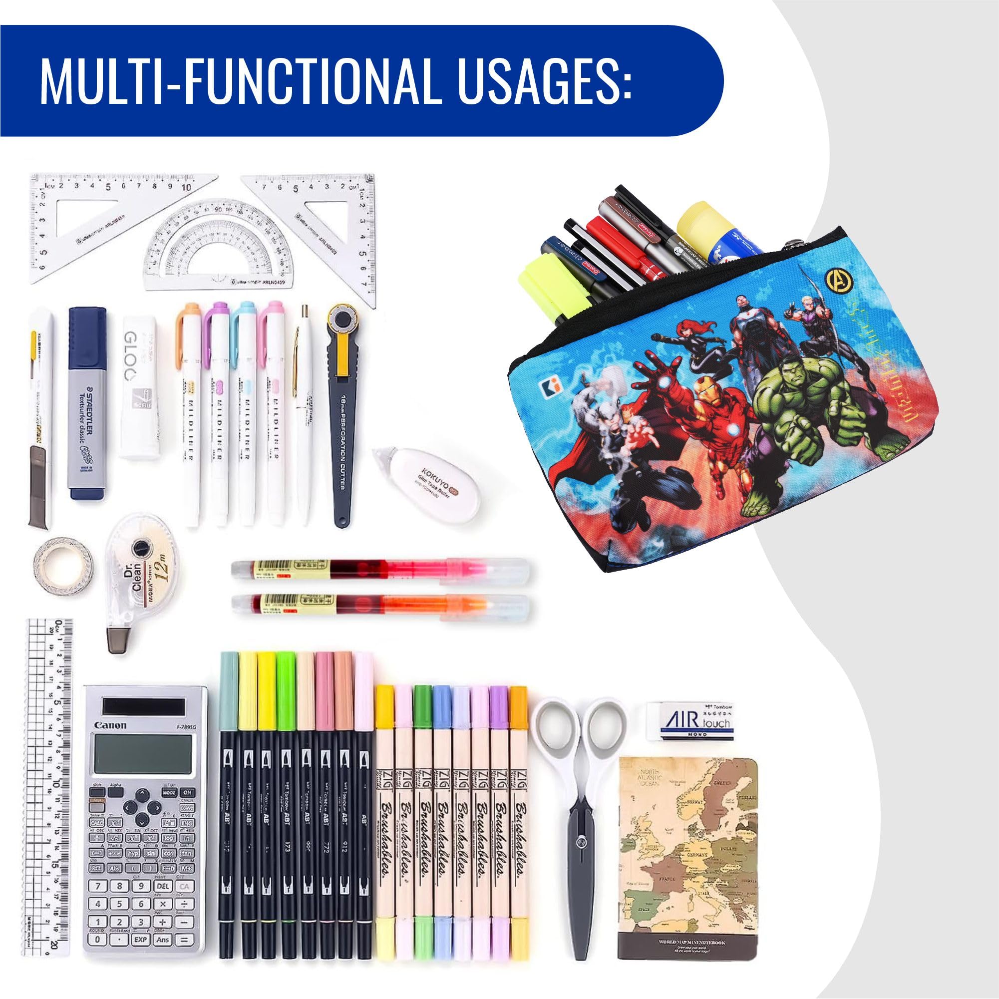 Kuber Industries 4-Pack Square Pencil Pouch with Zipper - School Supplies Organizer for Kids, Teens & Students - Perfect for Pencils, Pens, Markers & Geometry Tools (Black & Red) - Ideal for Classroom, Homework & Office Use