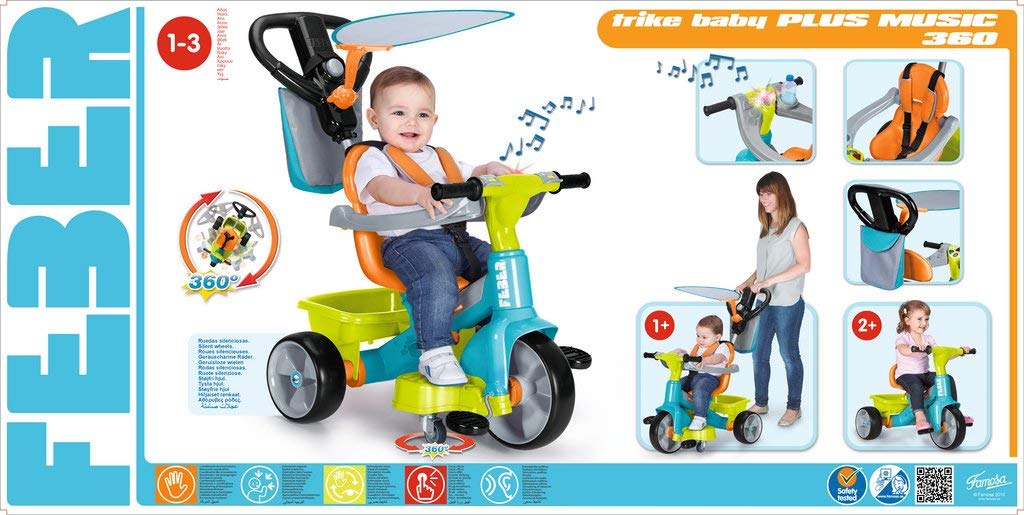 Feber Tryke Baby Plus Music Tricycle for Toddlers - Interactive Ride-On Toy with Sounds & Lights - Outdoor & Indoor Play for Kids (Famosa 800009614) - Perfect for Backyard Fun, Park Rides & Learning Balance