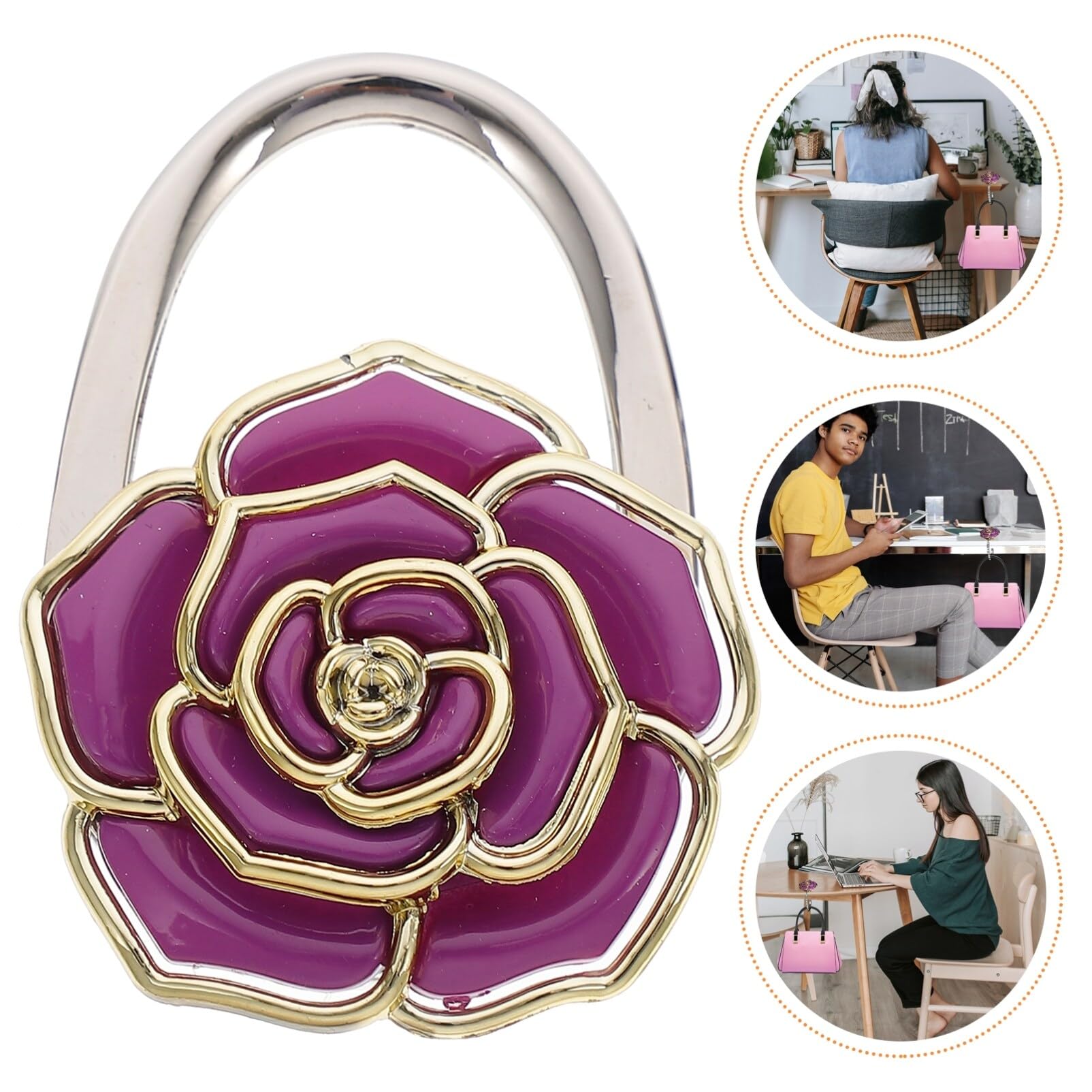 Foldable Purse Hanger Hook - Green Rose Handbag Holder for Women | Durable Table Hanger for Desk, Restaurant & Travel | Keep Your Bag Clean & Secure