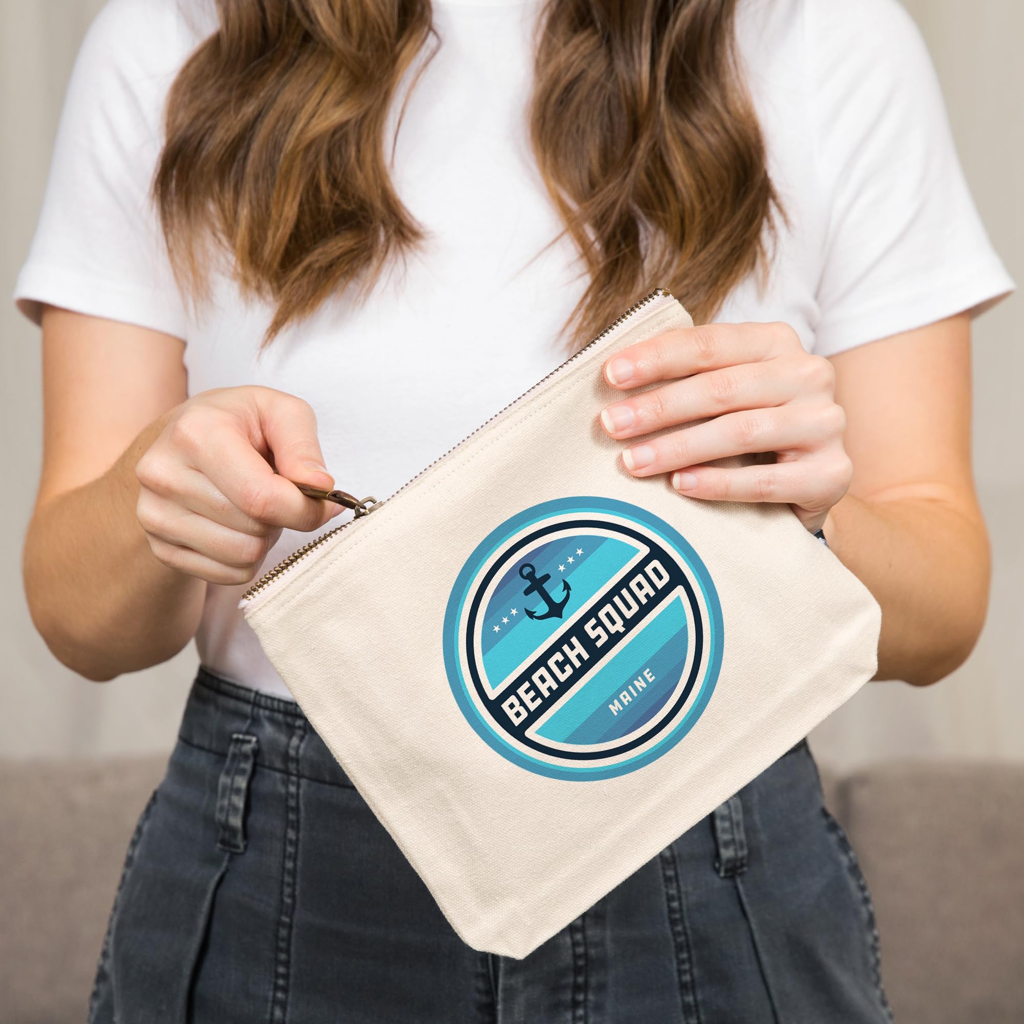 **Lantern Press Maine Beach Squad 100% Cotton Zipper Pouch - Waterproof Travel Organizer, Cosmetic Bag, Toiletry Case - Perfect for Beach Trips, Camping & Daily Essentials Storage**