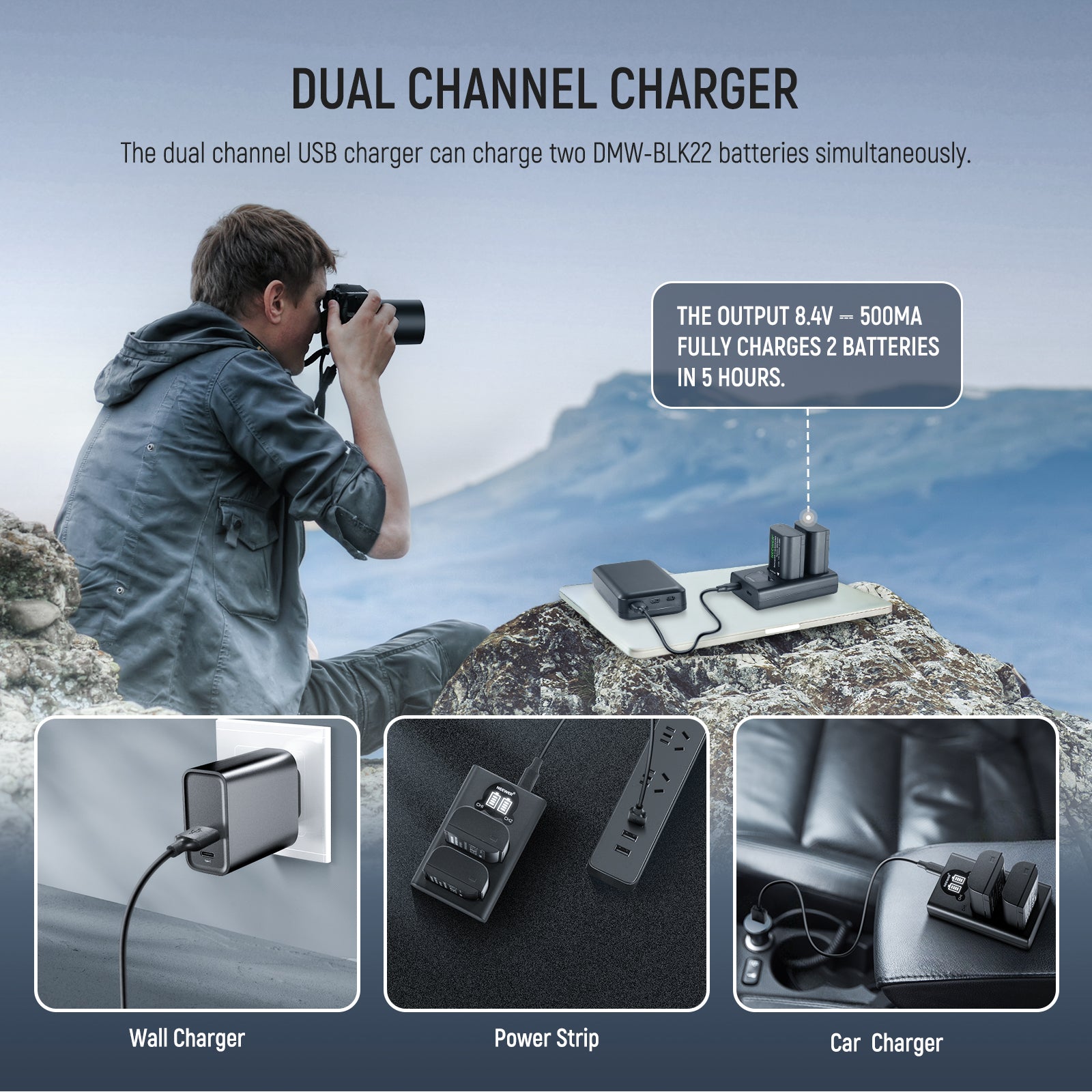 NEEWER DMW BLK22 Replacement Battery and Charger Set for Canon/Nikon/Sony DSLR Cameras - Perfect for Travel Photography & Professional Shoots