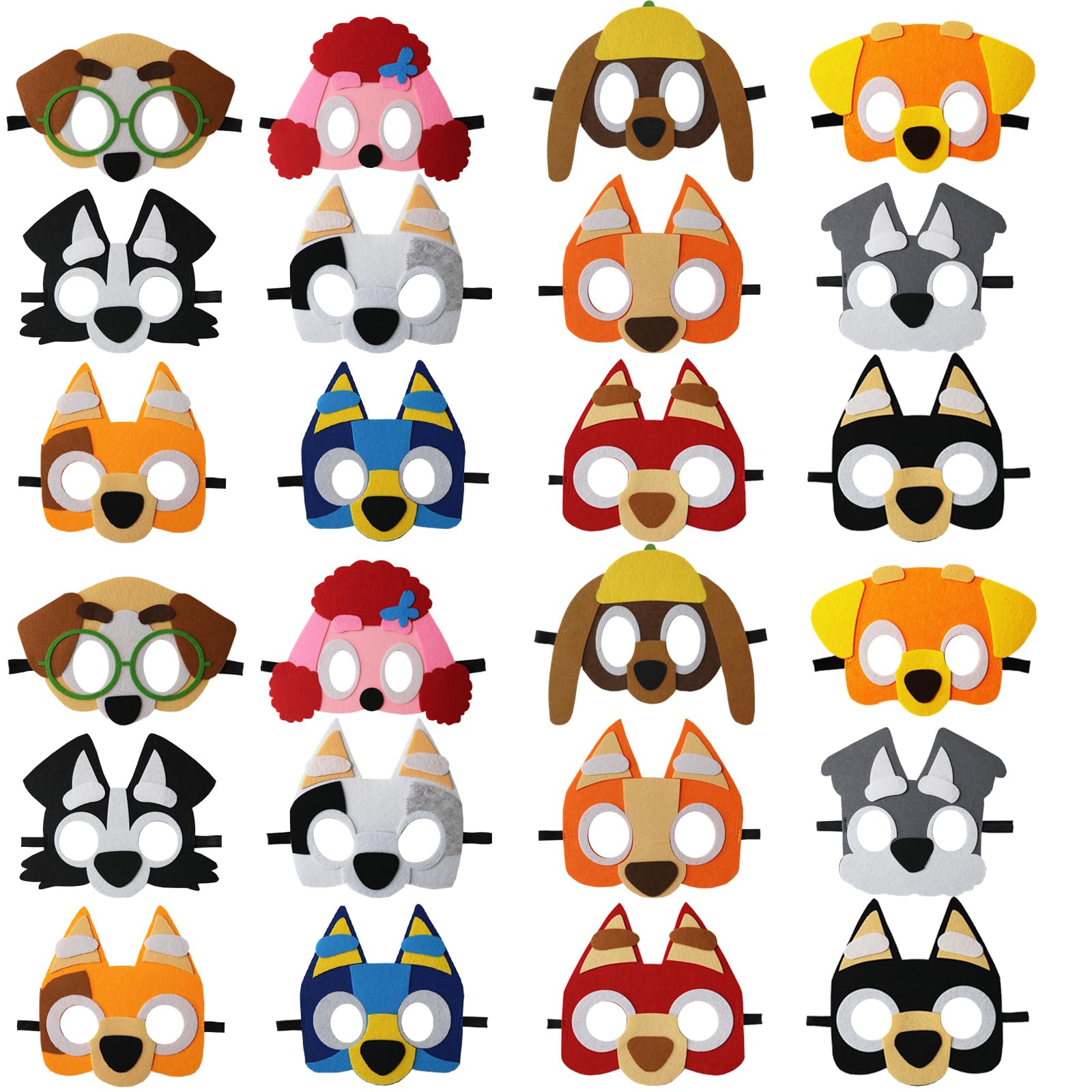 24 Pack Puppy Dog Felt Masks - Kids Party Favors, Dog Theme Birthday Supplies, Halloween Costume Accessories for Boys & Girls - Perfect for Dress Up, Birthday Parties & Halloween Cosplay