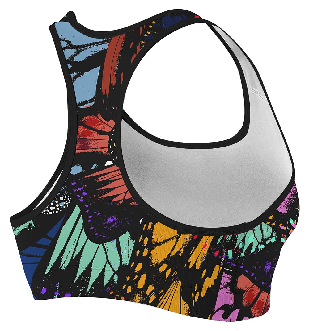 CHOO Women's Quick Dry Sports Bra & Biker Shorts Set - MMA Training, Yoga, Gym Workout - Graffiti Butterfly Print - XXL - Breathable & Comfortable Athletic Wear for Active Women