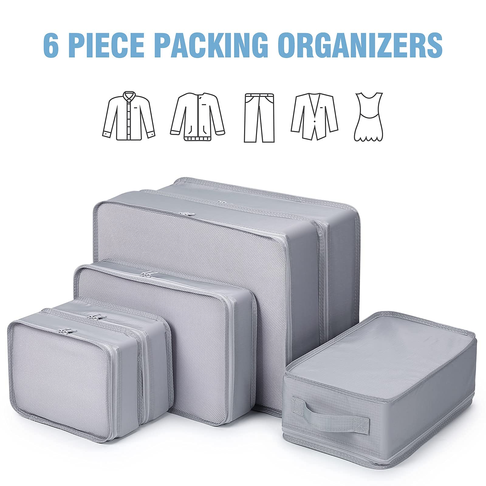 Mossio 6-Piece Packing Cubes Set with Shoe Bag - Lightweight Travel Organizers for Suitcases & Luggage - Perfect for Business Trips, Vacations & Weekend Getaways