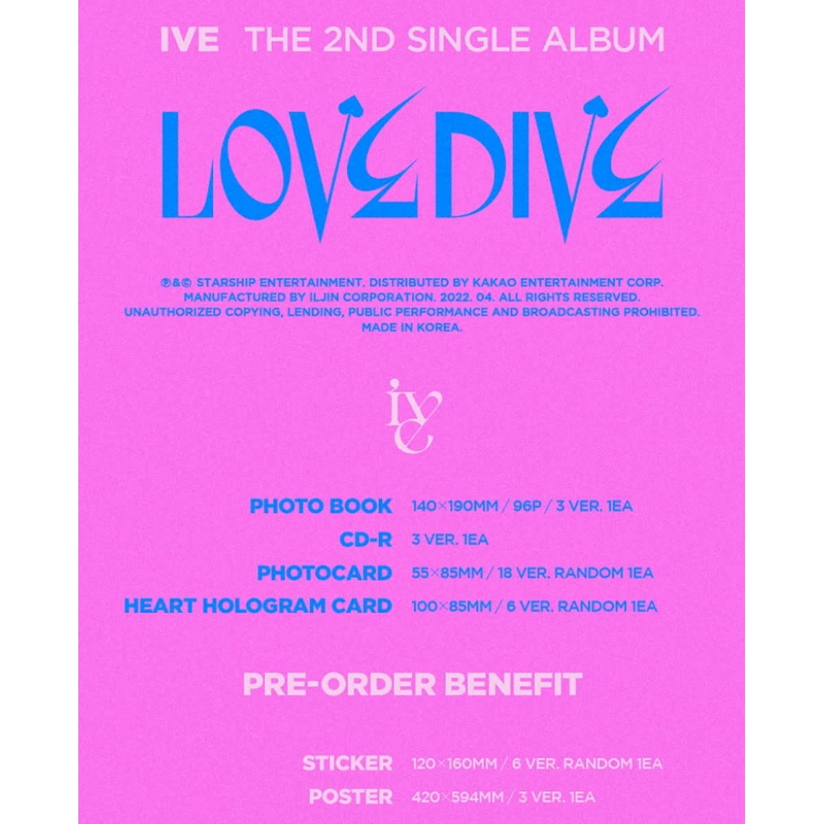 IVE 2nd Single Album - Love Dive (Random Version) with Folded Poster | K-Pop Music Album for Fans, Collectors & Gift Giving