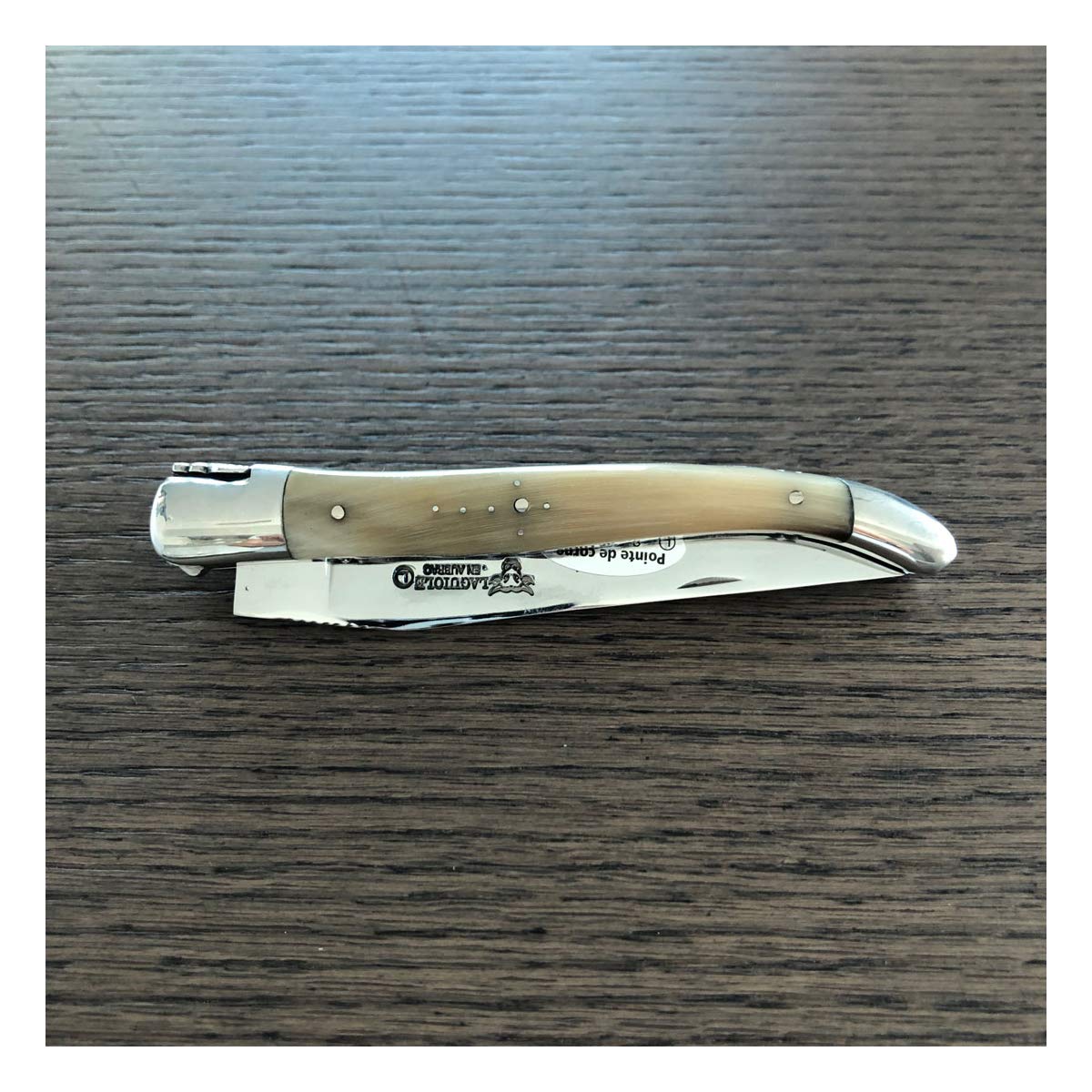 Laguiole en Aubrac Luxury Handmade Double Plates Folding Pocket Knife - 4.8 Inch (12cm) Solid Horn Handle - Hand Forged Stainless Steel Blade with Shiny Bolsters - Perfect for Camping, Hiking & Everyday Carry (EDC)