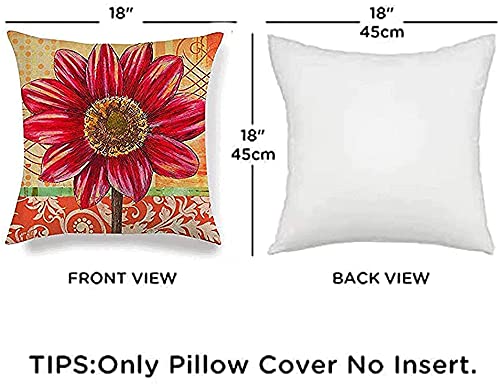 BUCOOD Summer Sunflower Throw Pillow Cover 18x18 Inch - Farmhouse Decorative Pillow Case with Floral Design for Sofa, Bed, Couch - Perfect for Living Room, Bedroom & Home Decor