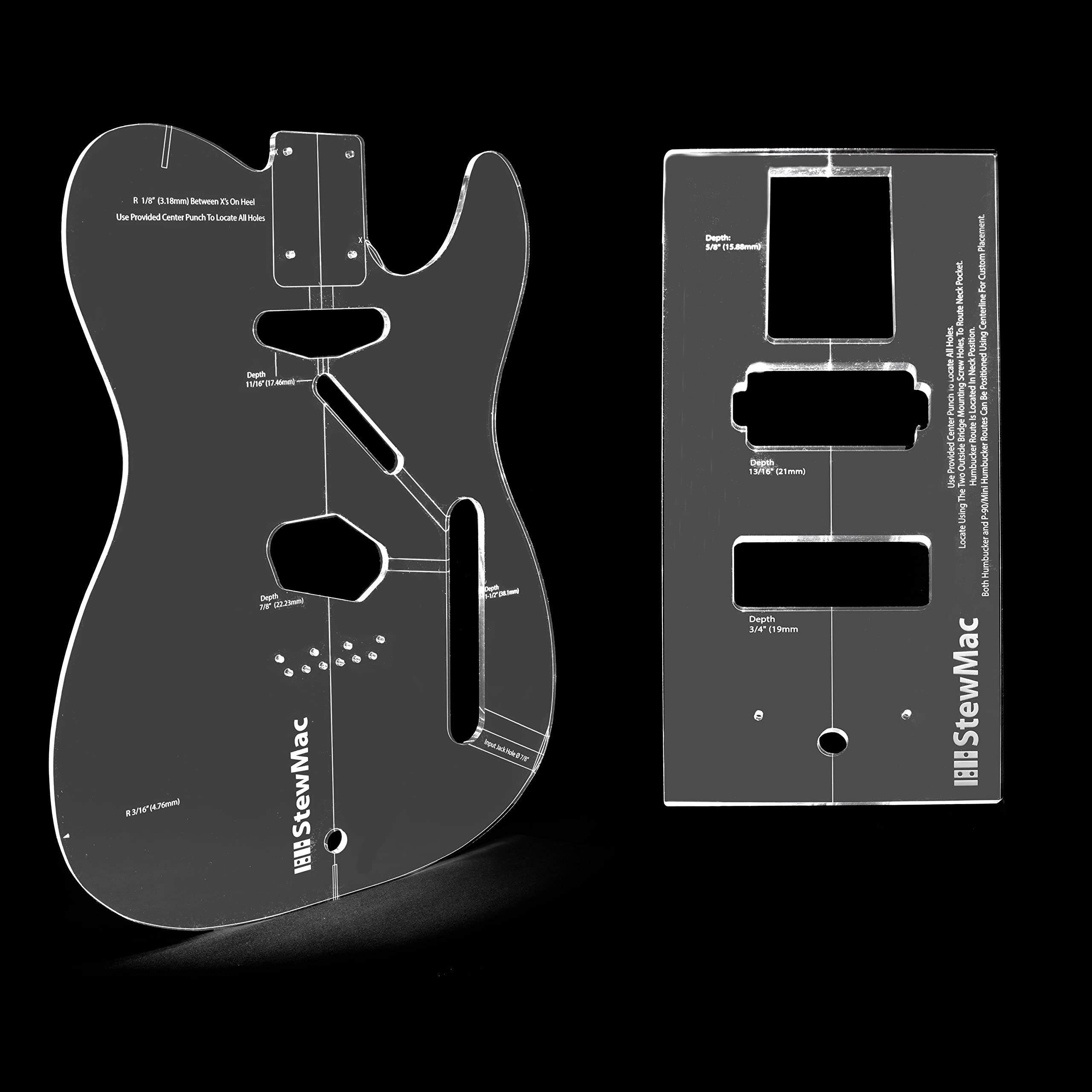 StewMac Vintage Tele Routing Template Set (2376) – Precision Acrylic Guitar Body Templates for DIY Guitar Building – Includes Traditional & Custom Pickup Options – Perfect for Luthiers & Guitar Modders