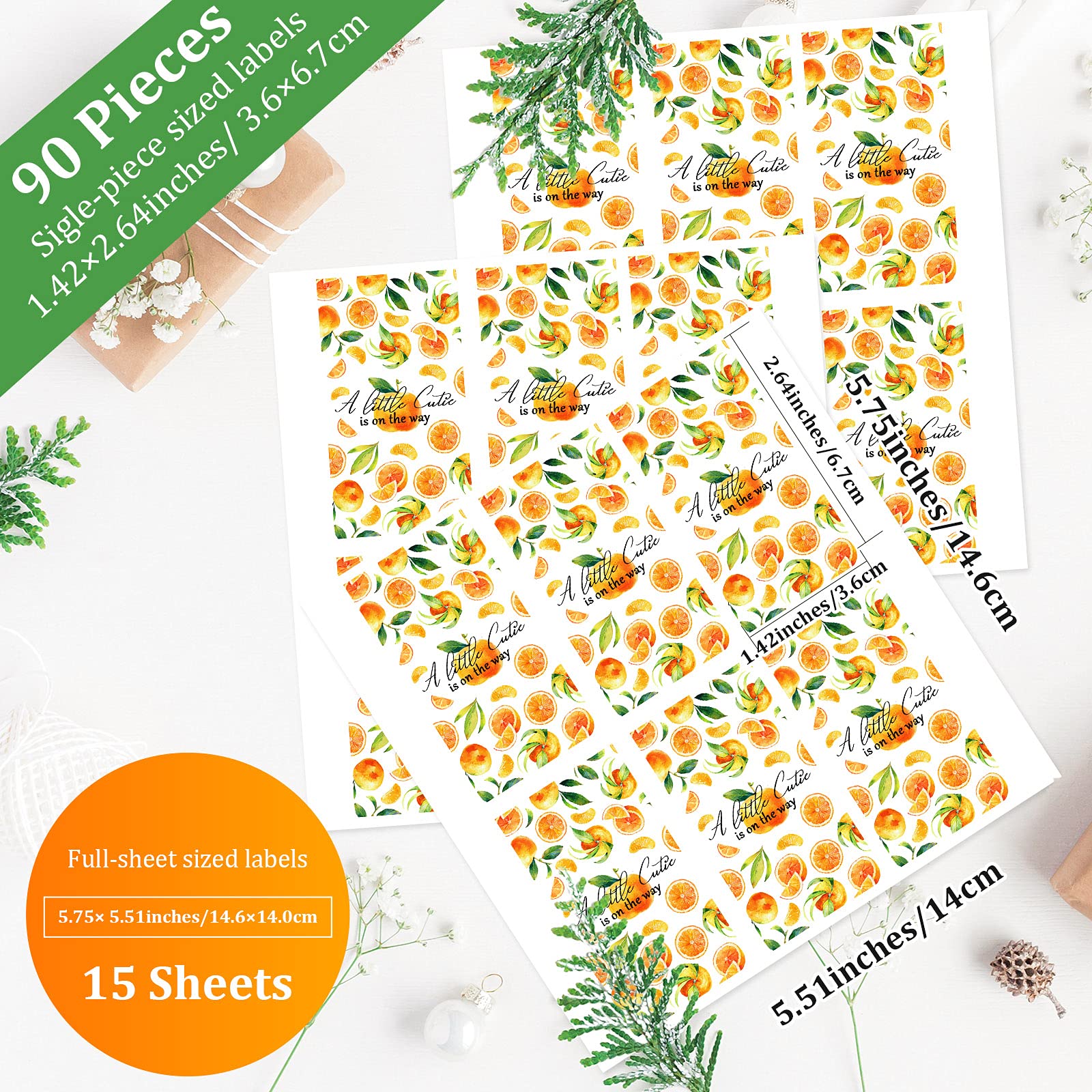 90 Pieces Little Cutie Candy Wrappers - Sweet Baby Shower Decorations, Fruit Orange Candy Stickers for Wedding, Summer Party Supplies | Perfect for Baby Showers, Birthday Parties, Bridal Showers & Candy Buffets