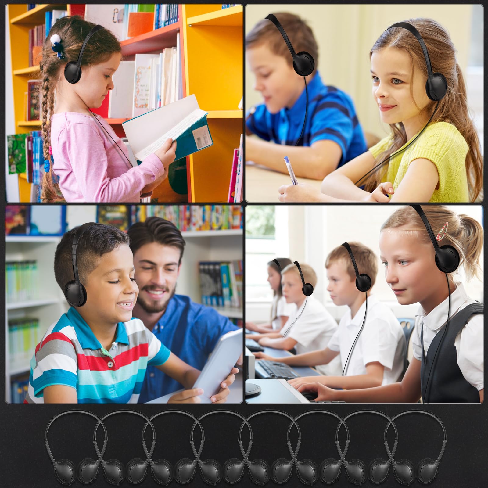 **20 Pack Bulk Kids Headphones for Classroom - 3.5mm Jack Wired Headphones for School Students, Children & Teens - Boys & Girls (Black) - Perfect for Online Learning, Study & Classroom Activities**