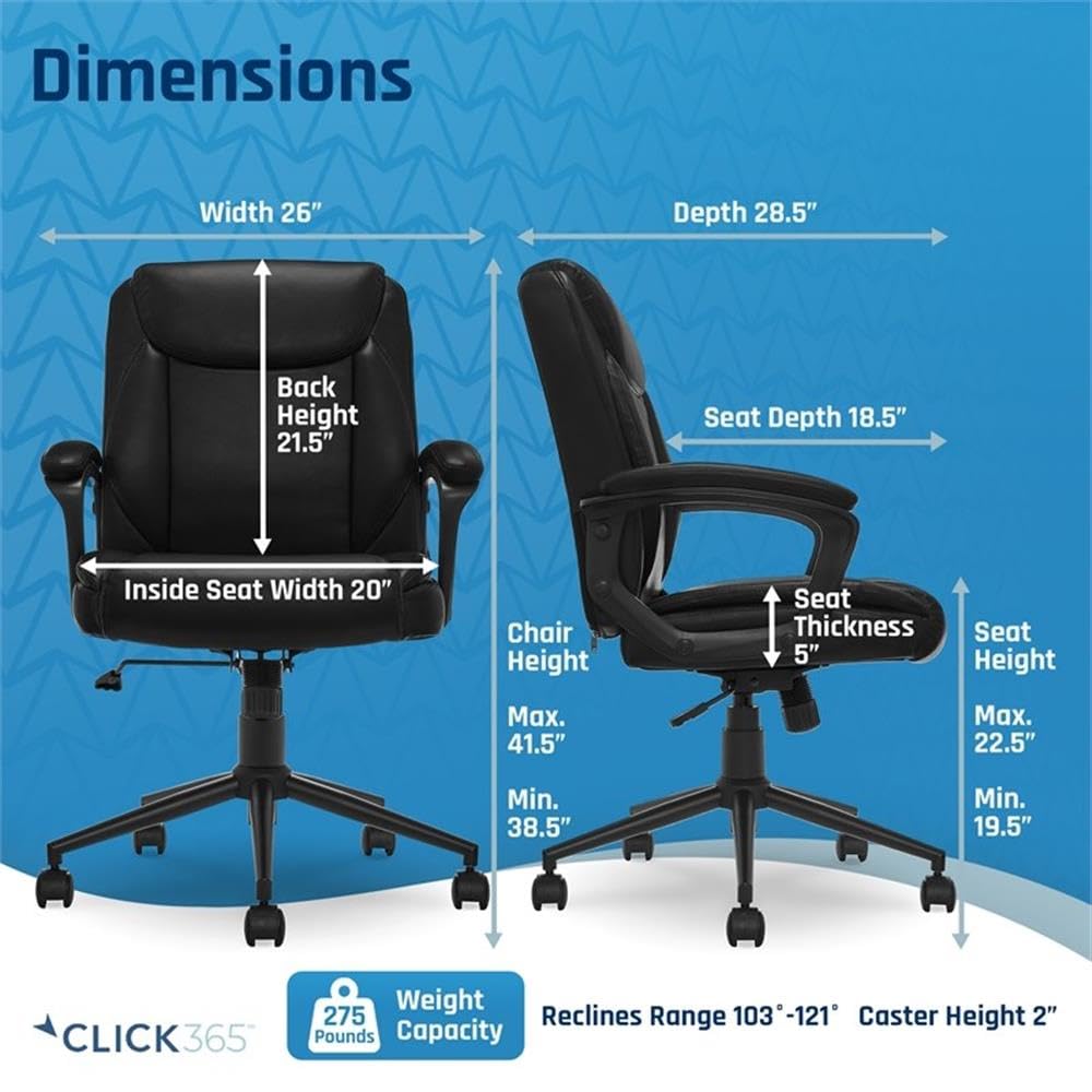 Transform 1.0 Ergonomic Mid Back Office Chair - Bonded Leather Black - Comfortable Desk Chair for Home & Office Workspace, Gaming, and Long Hours Sitting