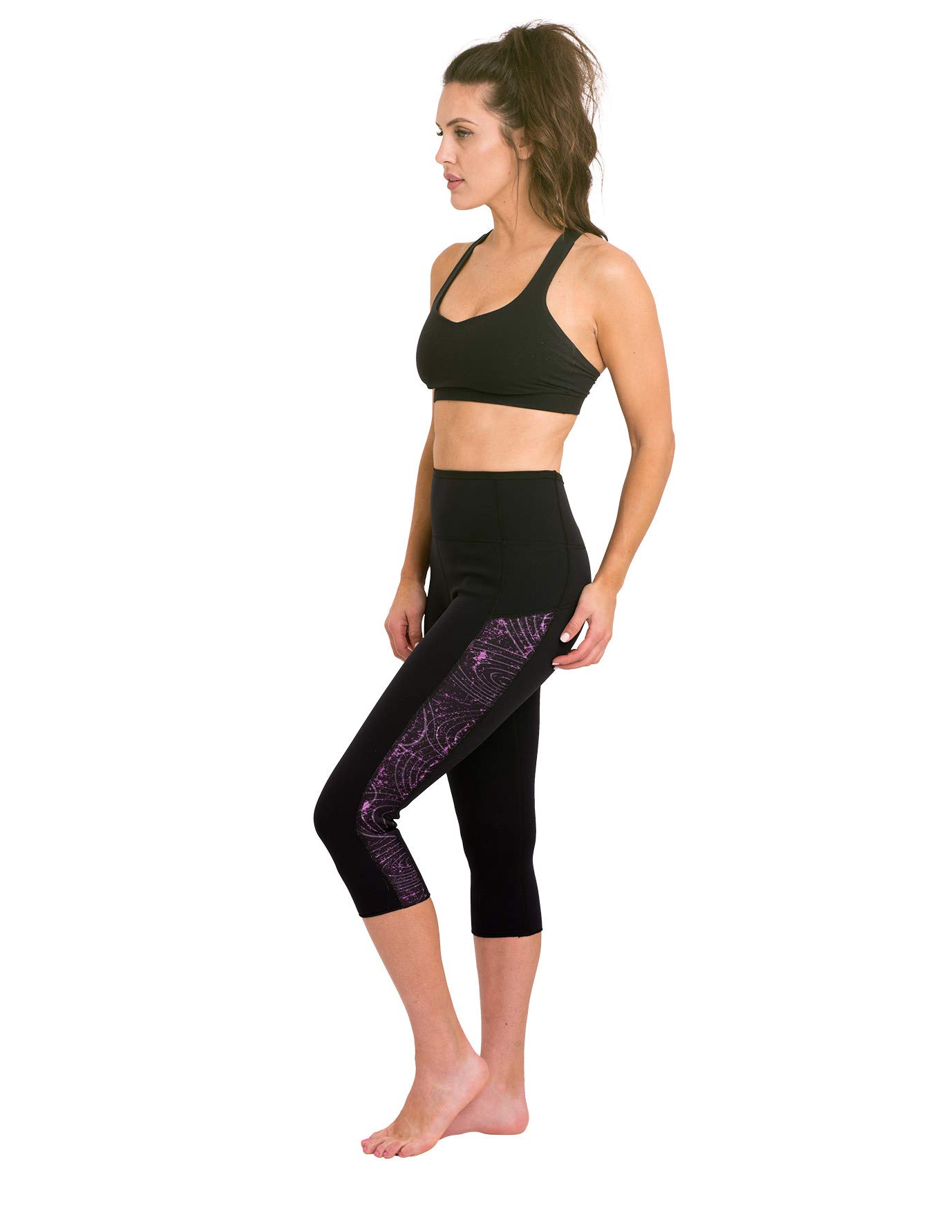 Delfin Spa Women's Neoprene Workout Capris - Thermal Heat Retention Tummy Control Leggings for Yoga, Gym & Fitness Training
