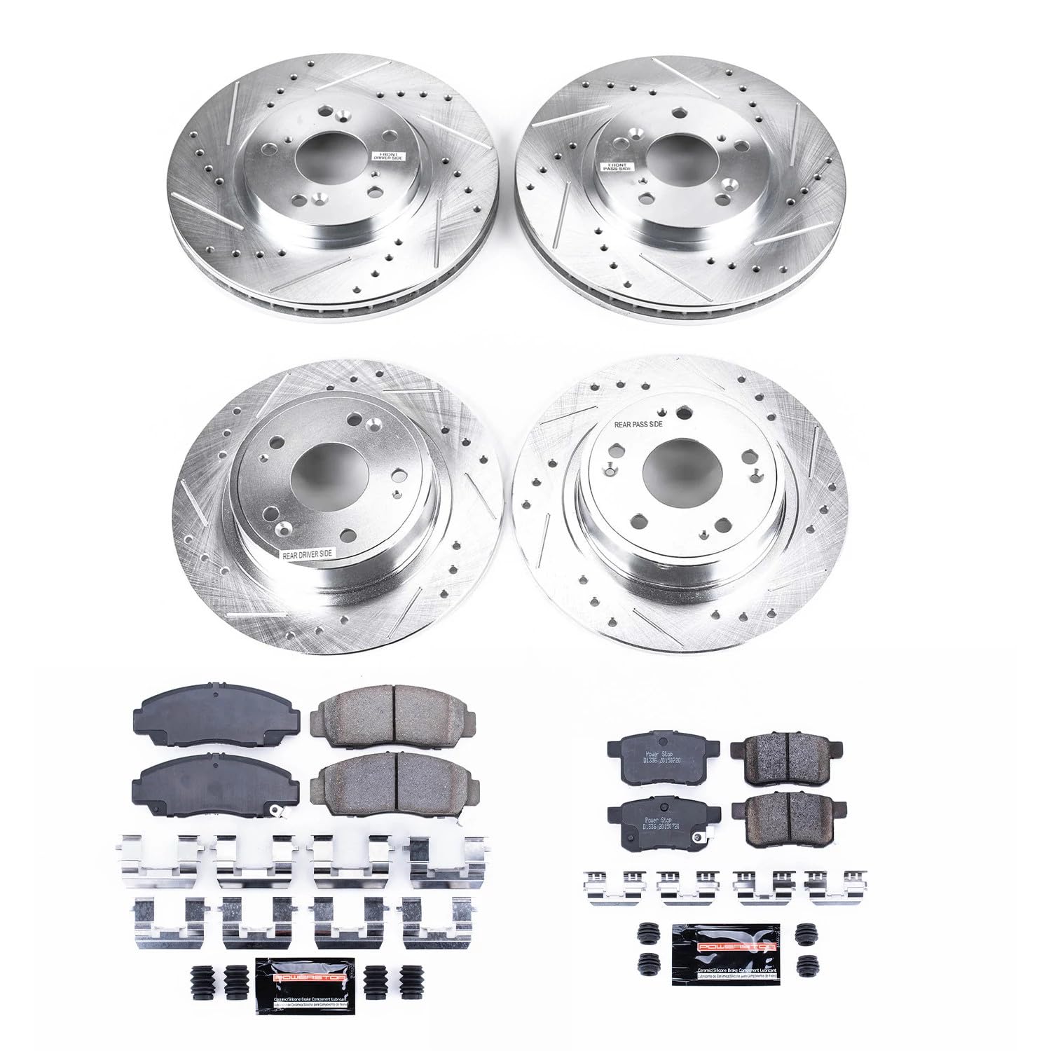Power Stop K2742 Carbon-Fiber Ceramic Brake Pads & Drilled/Slotted Rotors Kit - Compatible with 2008-2010 Honda Accord EX/EX-L & 2009-2010 Acura TSX | High-Performance Braking for Daily Commuting & Sport Driving