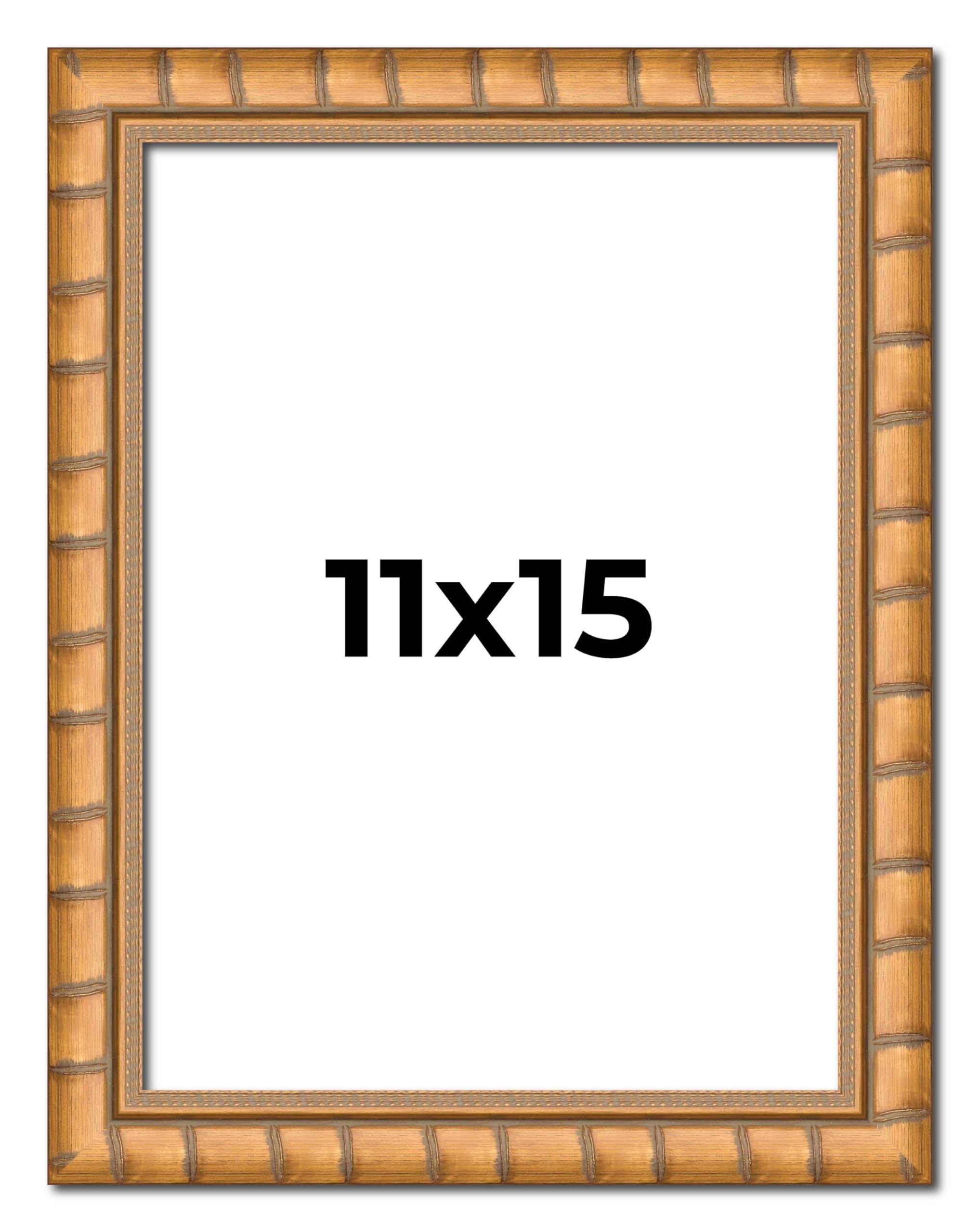 11x15 Gold Real Wood Picture Frame - 1.5 Inch Wide Rustic Bamboo Photo Frame with UV Acrylic, Foam Backing & Hanging Hardware | Perfect for Wall Decor, Living Room, Bedroom & Office Display