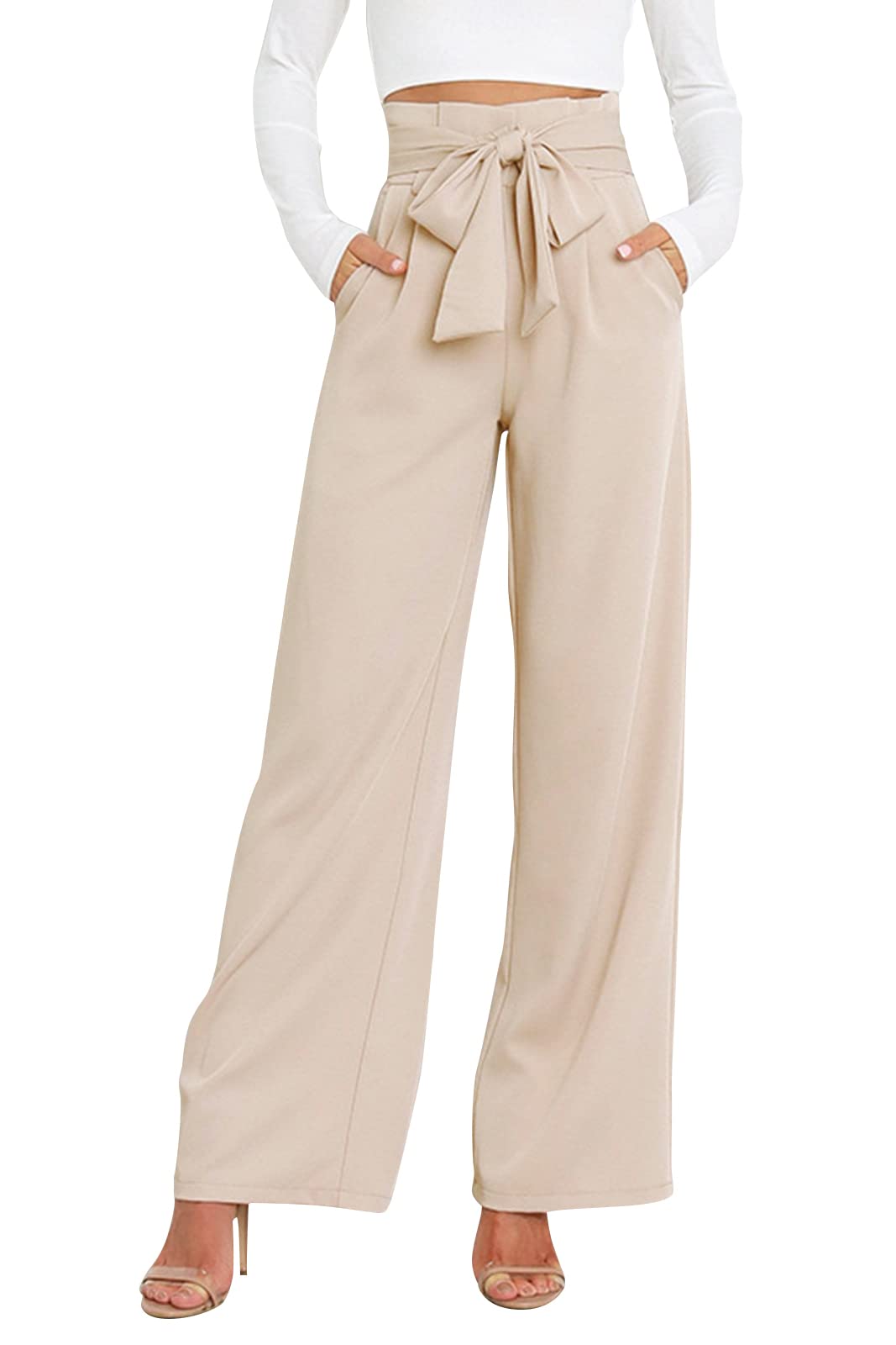 GUOLEZEEV Women's High Waist Wide Leg Dress Pants - Business Casual Trousers for Office Work, Travel & Everyday Wear | Comfortable Stretch Fabric