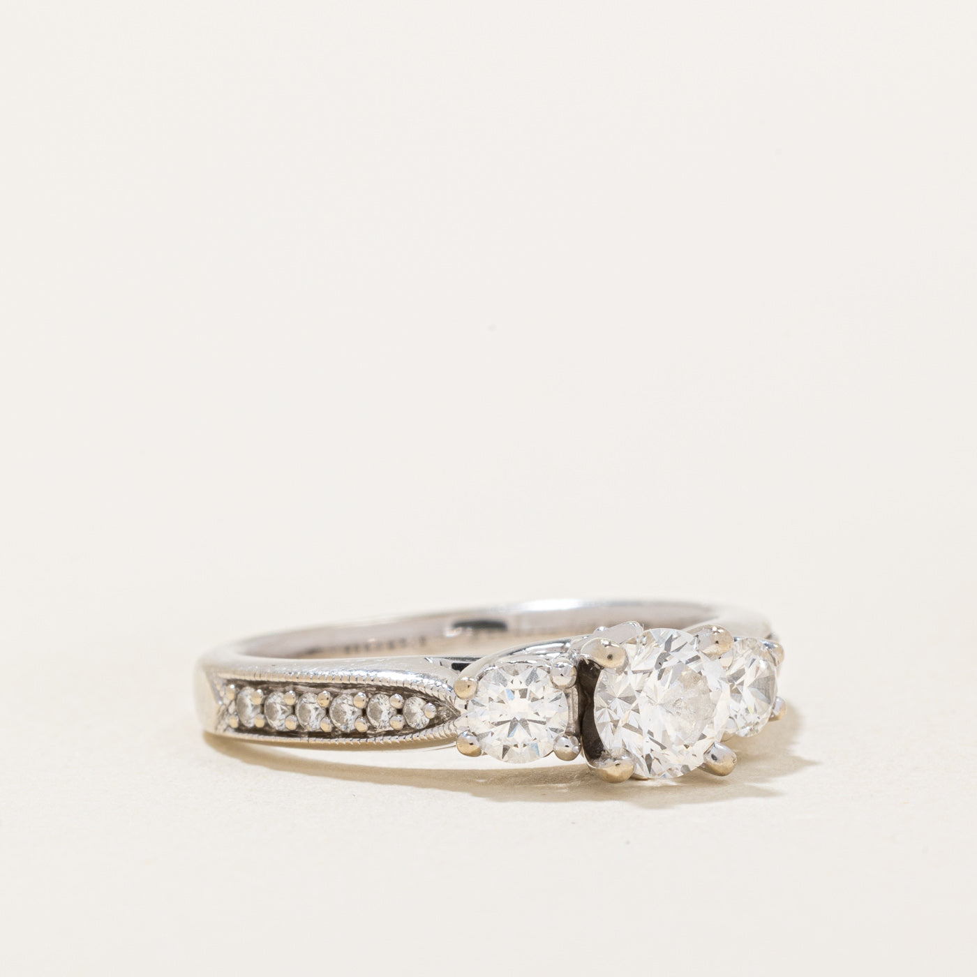 Exquisite 14k White Gold Three Stone Diamond Ring with Accent Diamonds | 0.5ct Center Stone, 0.3ctw Side Stones, 0.05ctw Accents | Size 5.5 | Perfect for Engagement, Anniversary & Special Occasion Gifts