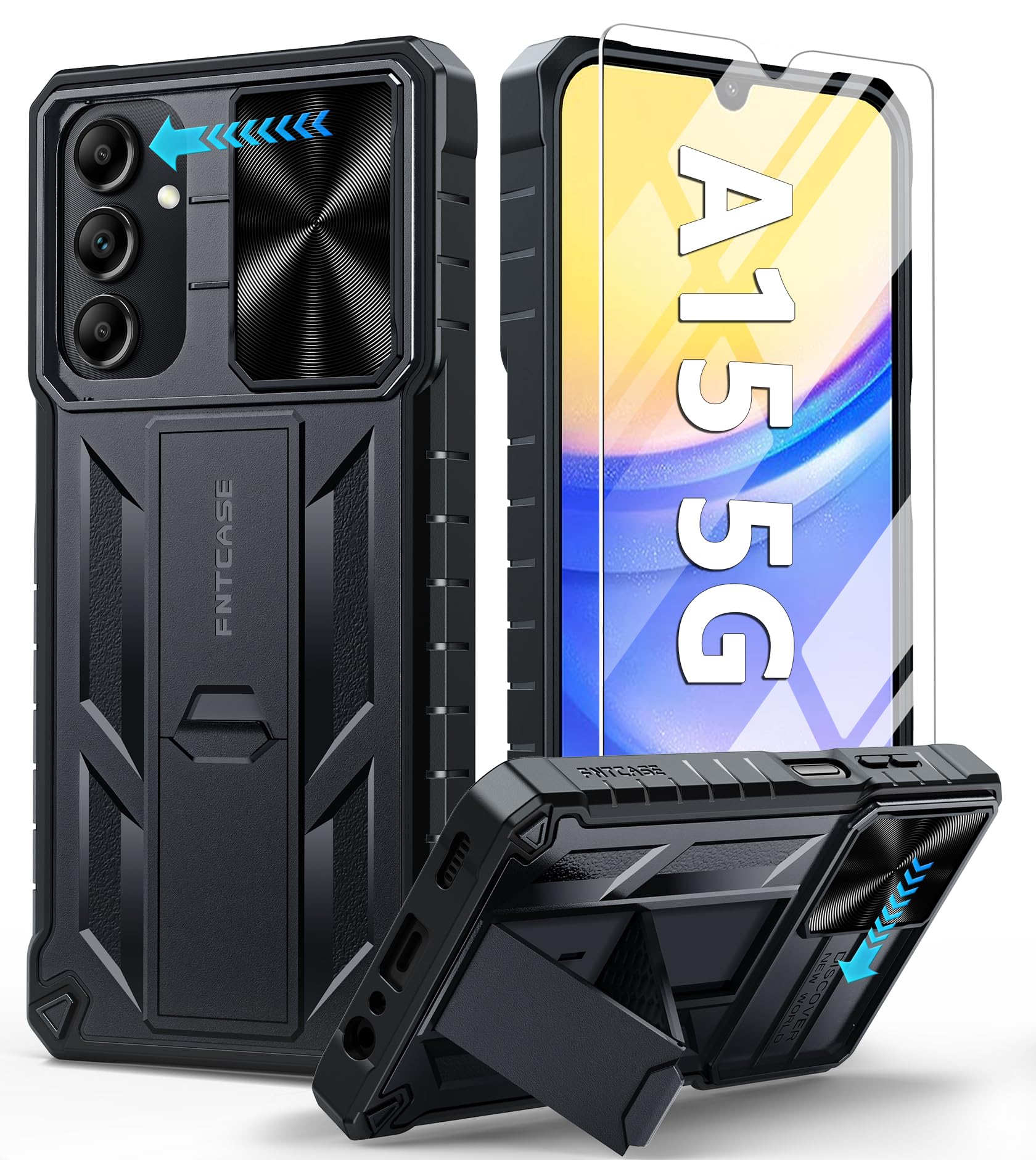FNTCASE Military Grade Shockproof Protective Case for Samsung Galaxy A15 5G | Drop Proof Hybrid TPU Cover with Kickstand - Perfect for Outdoor Activities, Work & Travel