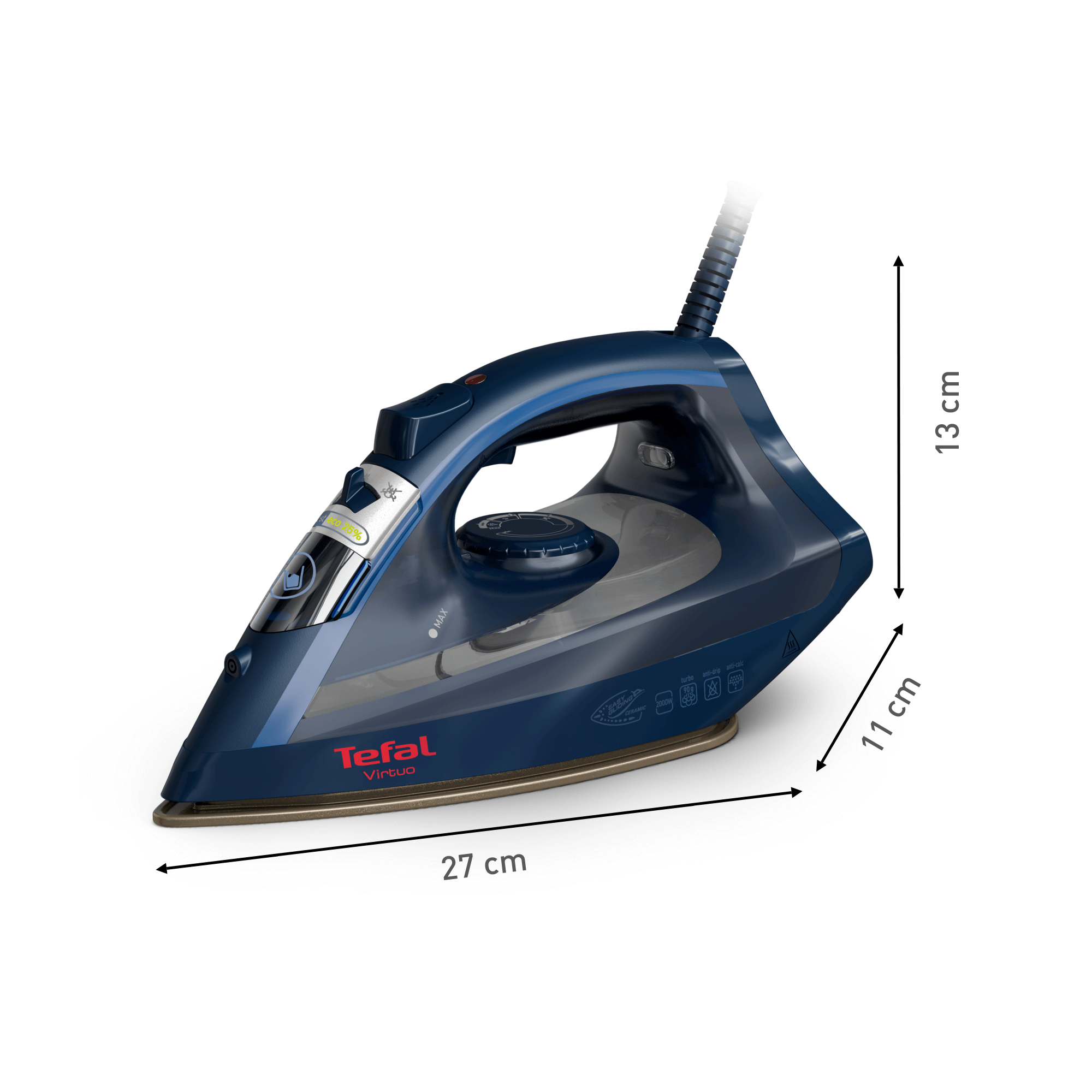 Tefal Virtuo Steam Iron FV1739 - Powerful 1700W Steam Iron with Anti-Calc System & Self-Cleaning - Perfect for Home, Office, and Travel Use