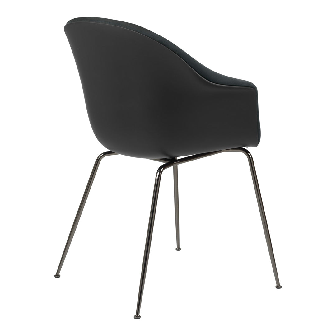 Modern Bat Dining Chair with Black Chrome Conic Base & Front Upholstery - Stylish Comfort for Kitchen, Dining Room, or Breakfast Nook