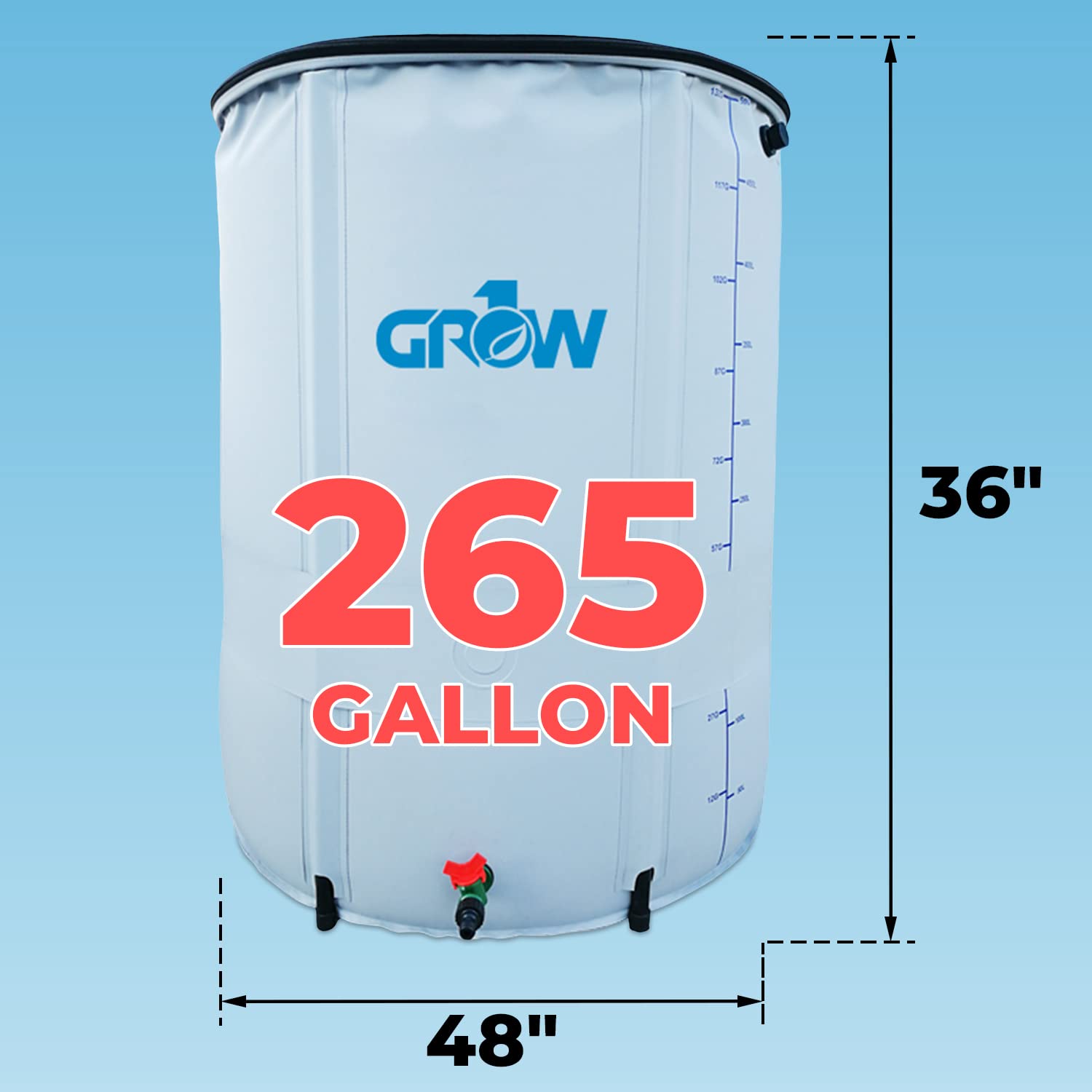 GROW1 265 Gallon Collapsible Water Storage Tank - Portable Reservoir Barrel for Garden, Greenhouse & Outdoor Plants | Ideal for Gardening, Irrigation & Emergency Water Storage