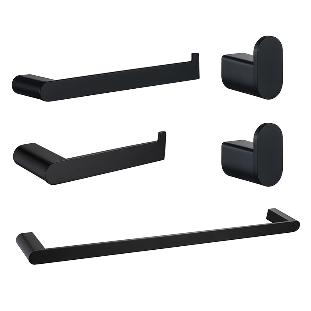 Premium Black Bathroom Hardware Set - Robe Hook, Towel Rail, Bar Rack, Shelf, Tissue Holder & Toothbrush Holder | Modern Bathroom Accessories for Home & Hotel Use