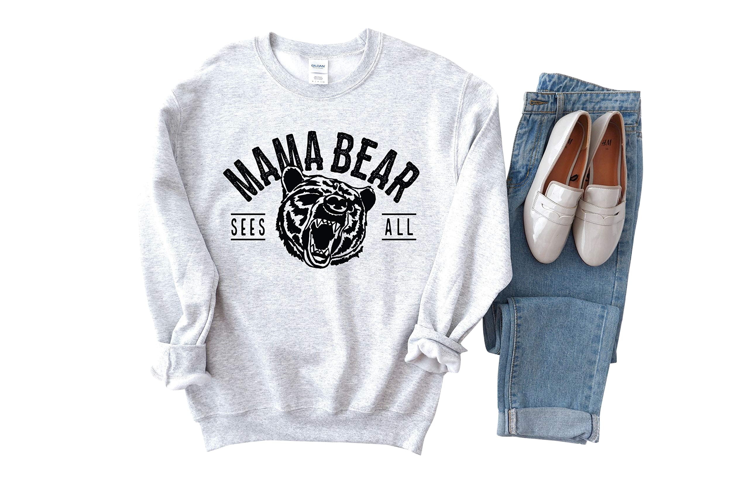 Cute Mama Bear Oversized Sweatshirt - Soft & Cozy Women's Pullover Hoodie - Perfect Mother's Day Gift, Wife Gift, Mom Gift - Great for Casual Wear, Family Photos & Relaxing at Home